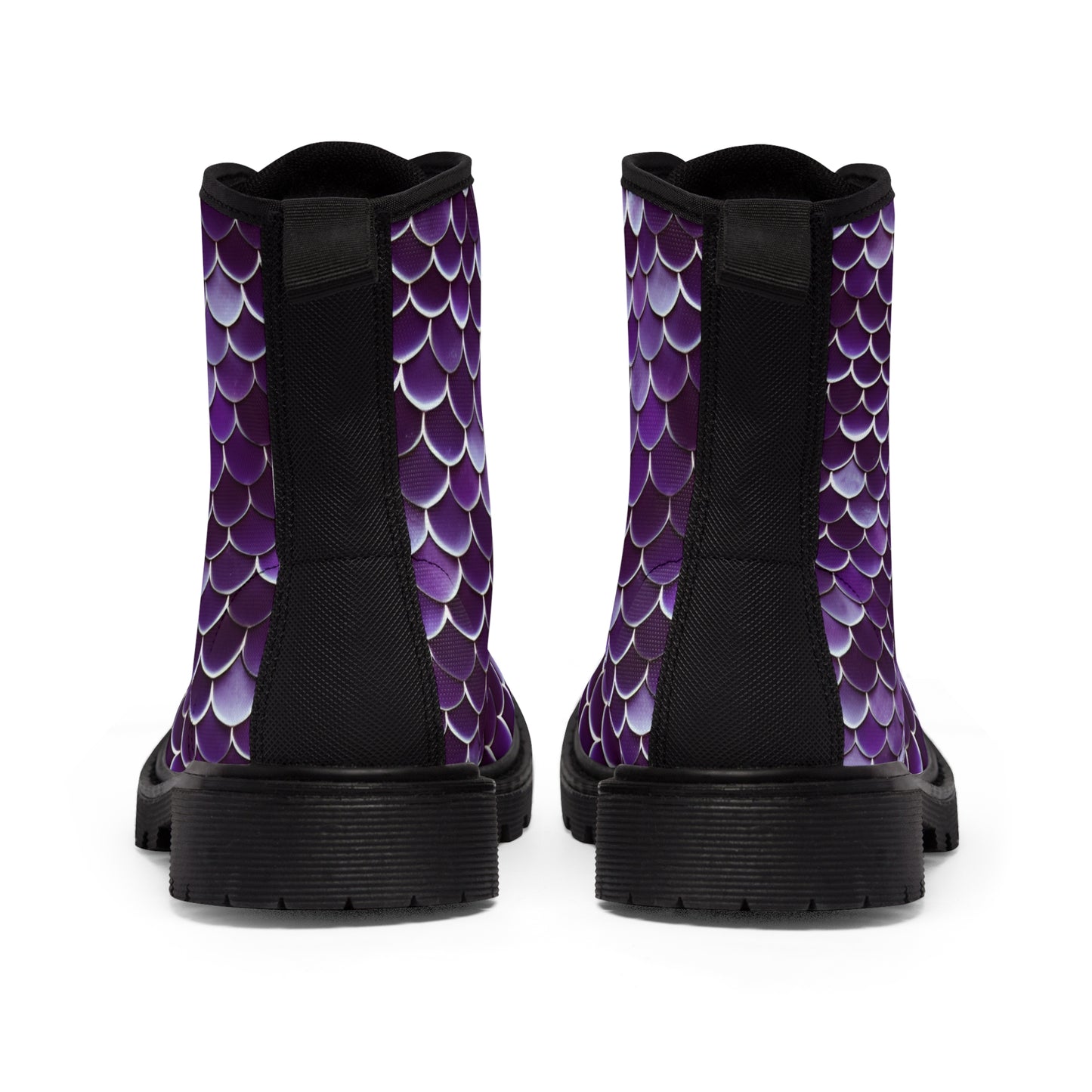 Magical Purple Mermaid Scales Women's Canvas Boots - Stylish beachwear, Mystical Design, Ocean-Inspired Footwear, Woman, Girl, Gift