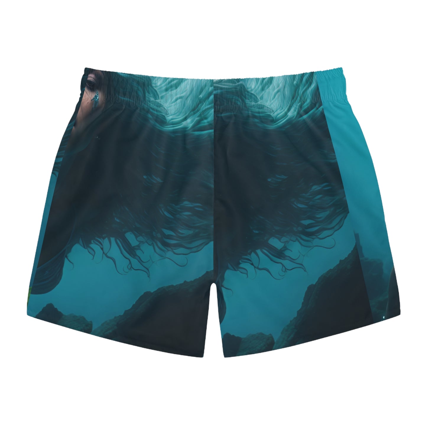 Men's Merman Swim Trunks, Mermaid Swimming Graphic, Inspired by the Little Mermaid & King Triton, Bold, Stylish Beach/Pool Swimwear Shorts