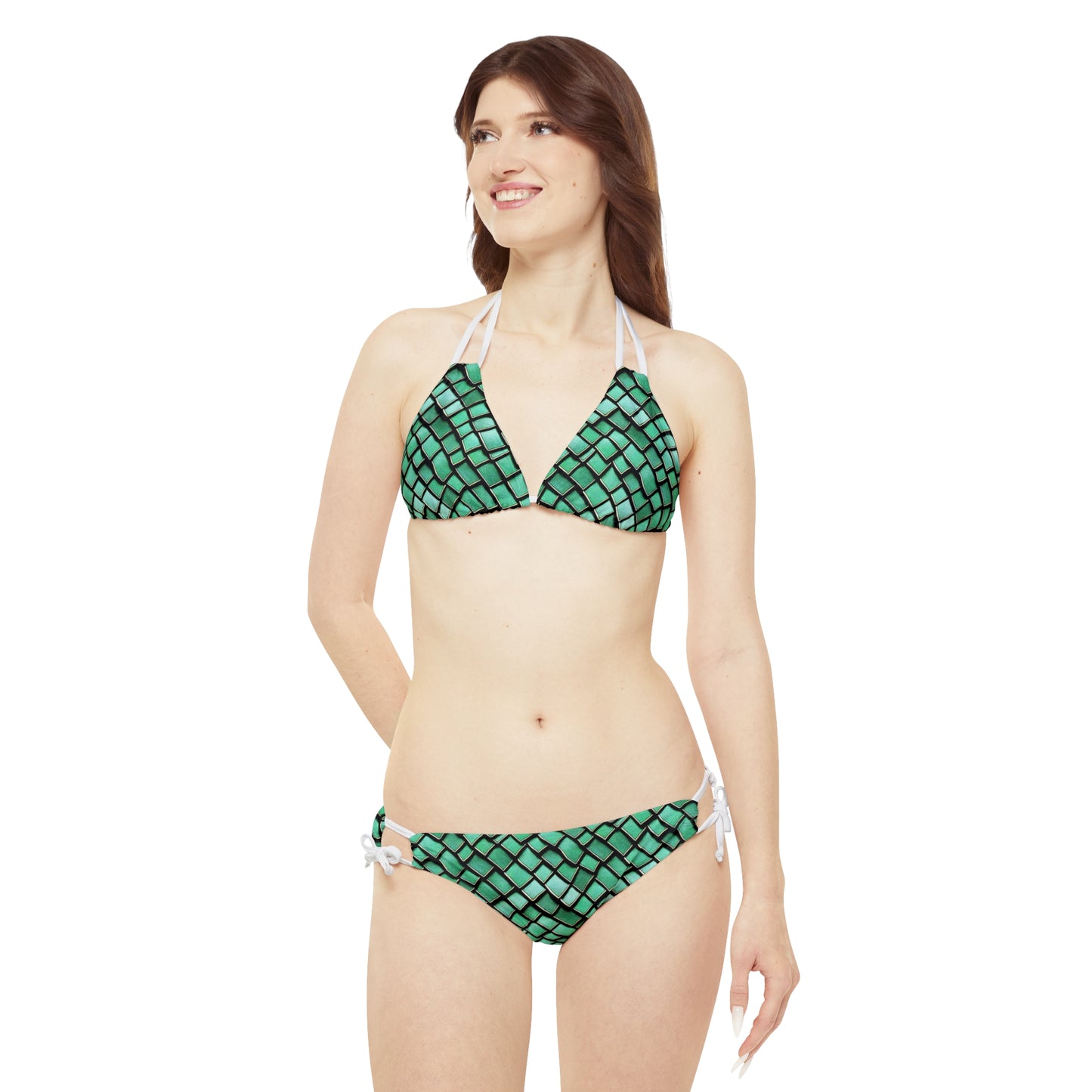 Green Dragon Scales Strappy Bikini Set, Ocean Inspired Mermaid Design, Hit the Beach or Pool in Trendy Style, Gift Woman Girl Mom Beachwear