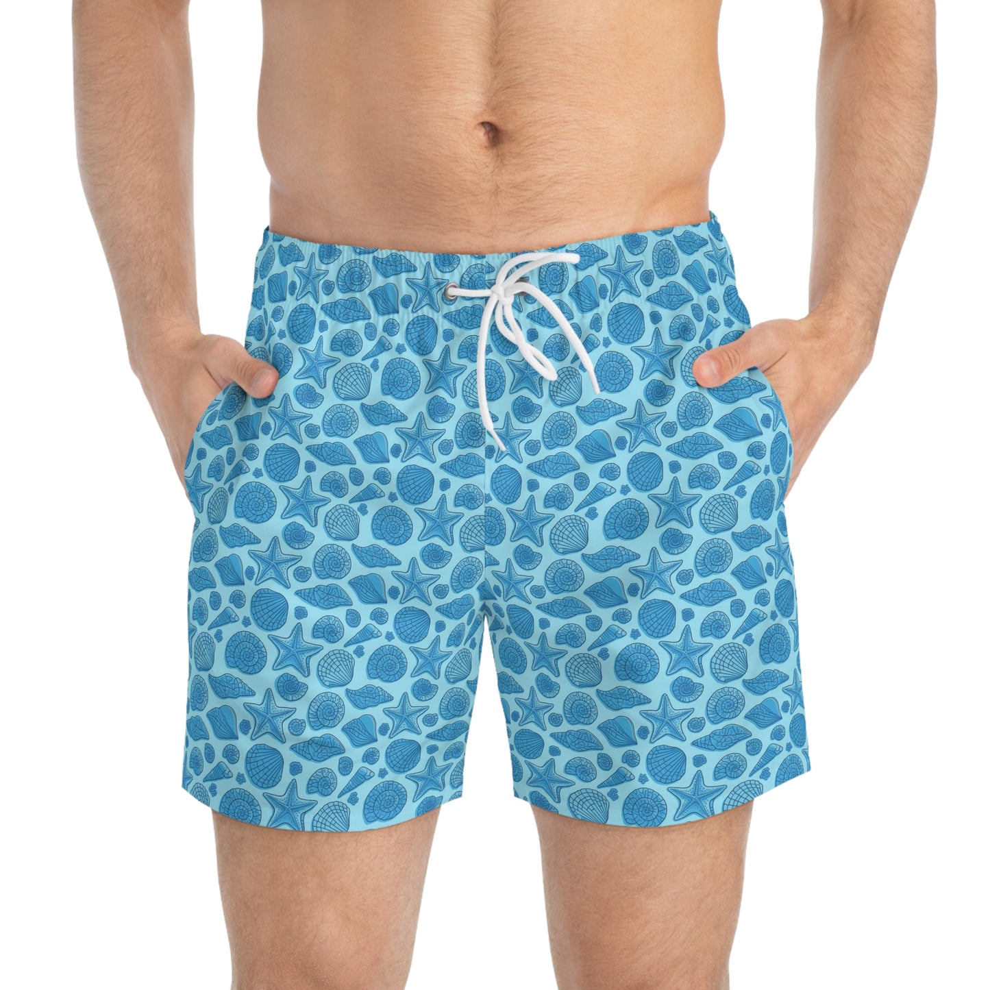 Mens Merman Swim Trunks, Starfish and Seashell Splendor, Inspired by Ariel and King Triton, Embrace the Little Mermaids Charm, Swimwear