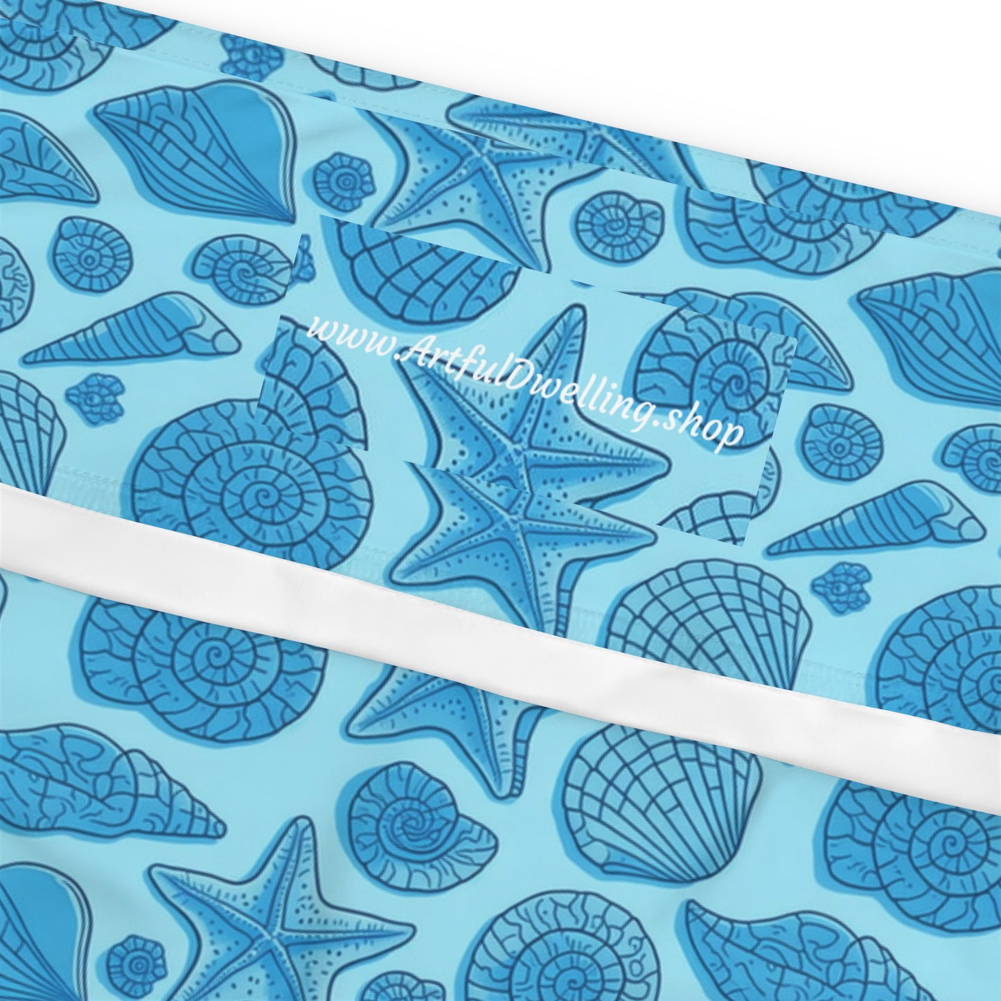 Plus Size Leggings - Mermaid Starfish Seashell Design - 4-Way Stretch, High-Rise Waistband, UPF 50+