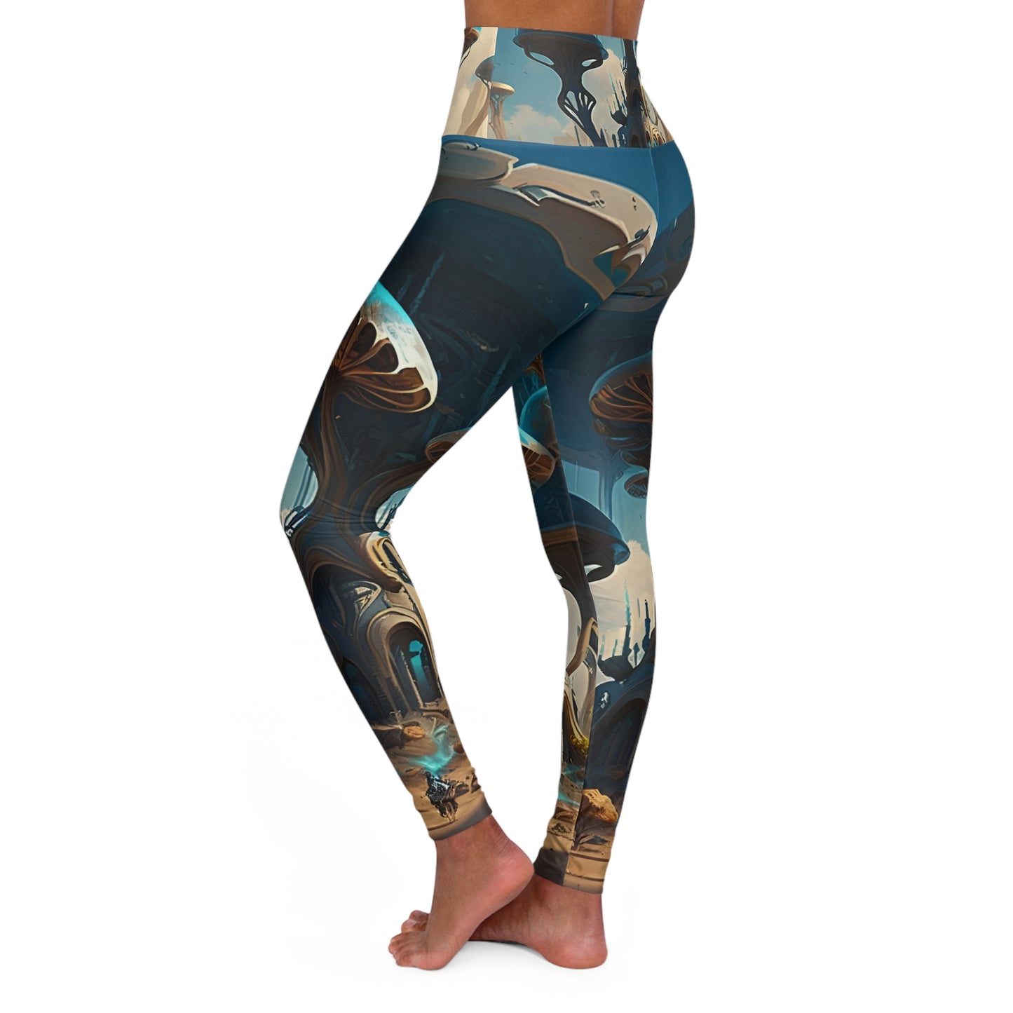 Unleash Your Style with Futuristic Mushroom Leggings - Embrace Magical and Mystical Fashion! High Waisted Yoga Pants, Whimsical Design Style, Woman Girl
