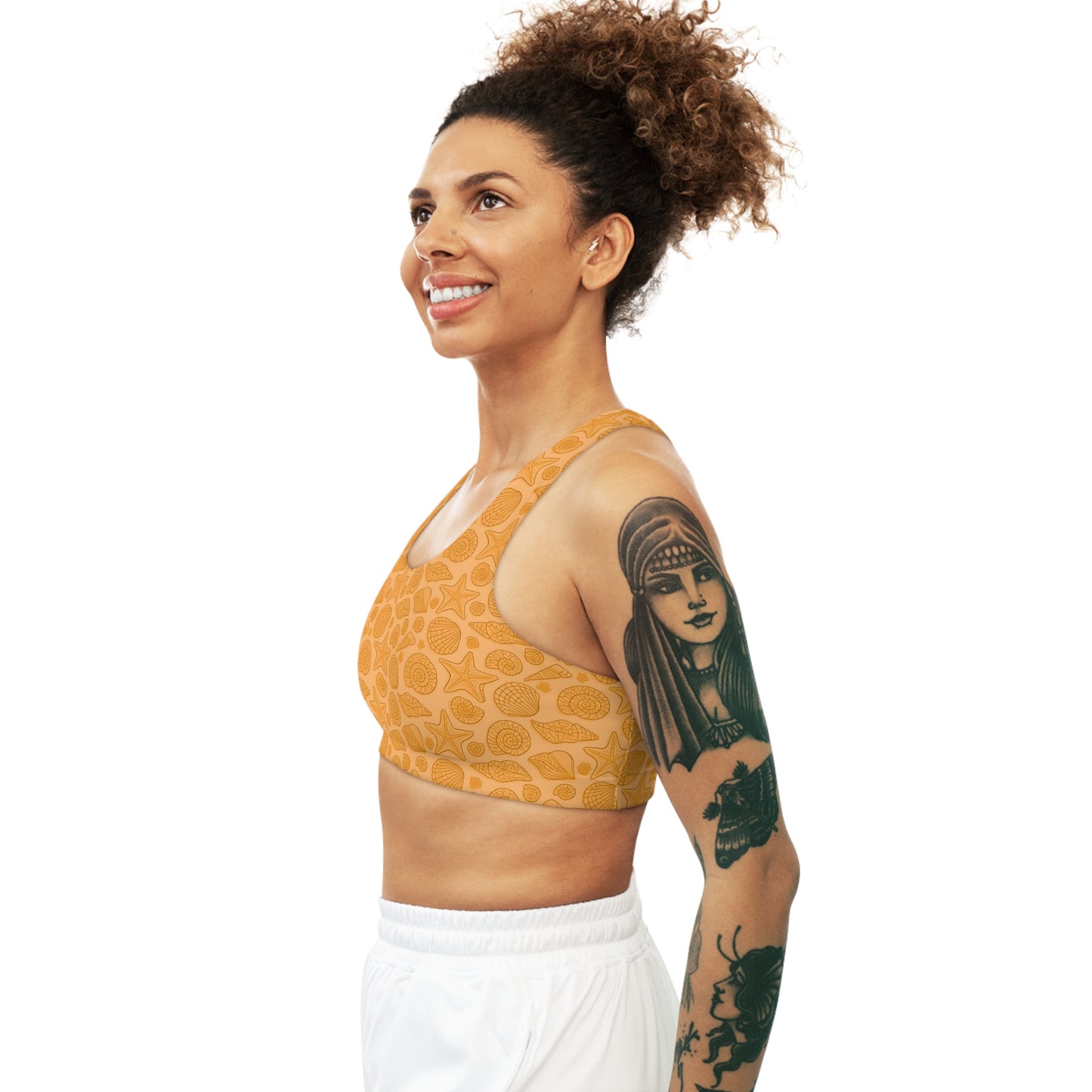 Magical Ocean Treasures: Embrace Enchantment with our Orange Starfish Seashell Mermaid Inspired Seamless Sports Top/Bra Woman Girl Workout