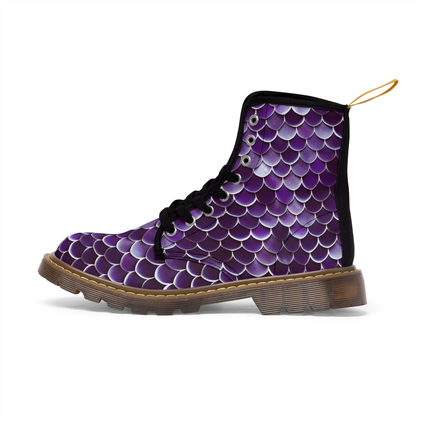 Magical Purple Mermaid Scales Women's Canvas Boots - Stylish beachwear, Mystical Design, Ocean-Inspired Footwear, Woman, Girl, Gift