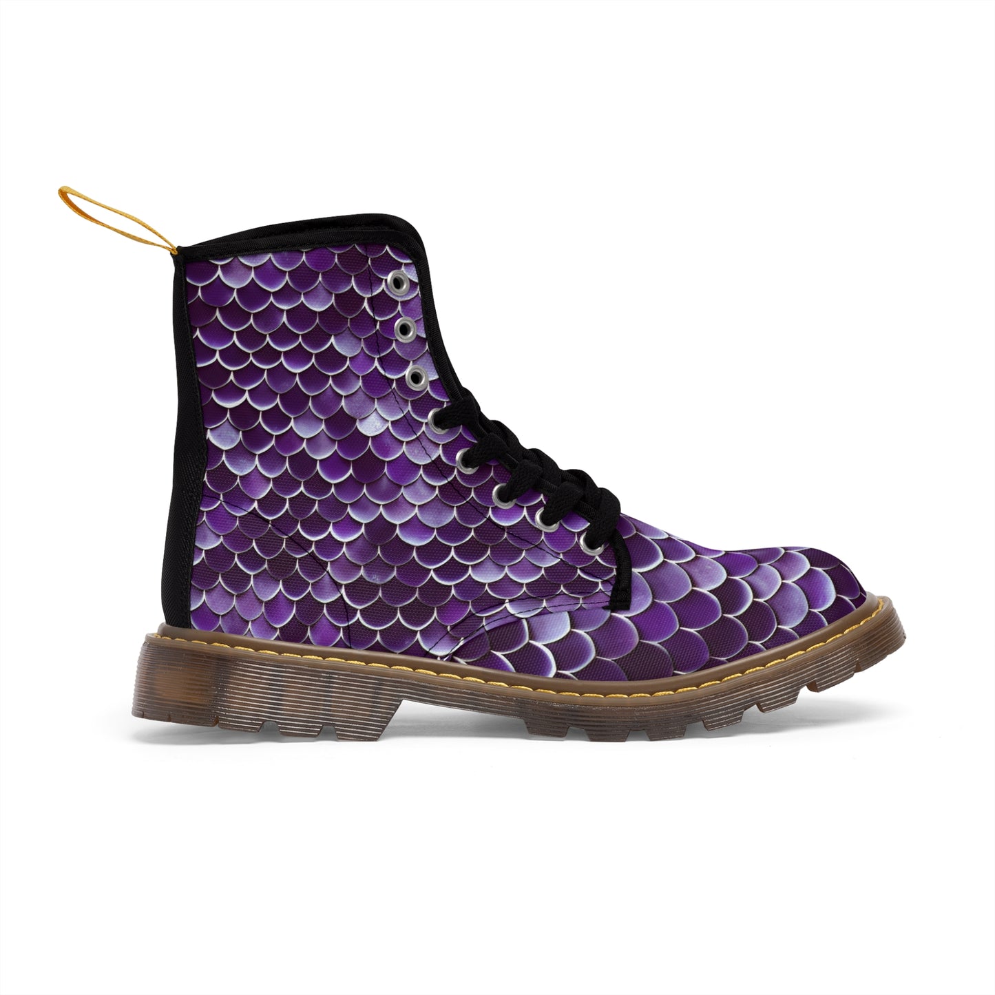 Magical Purple Mermaid Scales Women's Canvas Boots - Stylish beachwear, Mystical Design, Ocean-Inspired Footwear, Woman, Girl, Gift