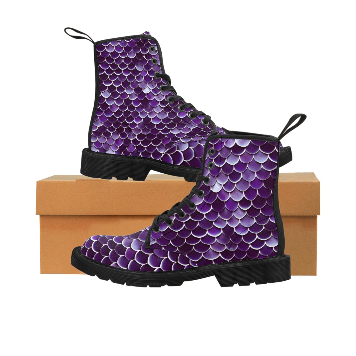 Magical Purple Mermaid Scales Women's Canvas Boots - Stylish beachwear, Mystical Design, Ocean-Inspired Footwear, Woman, Girl, Gift