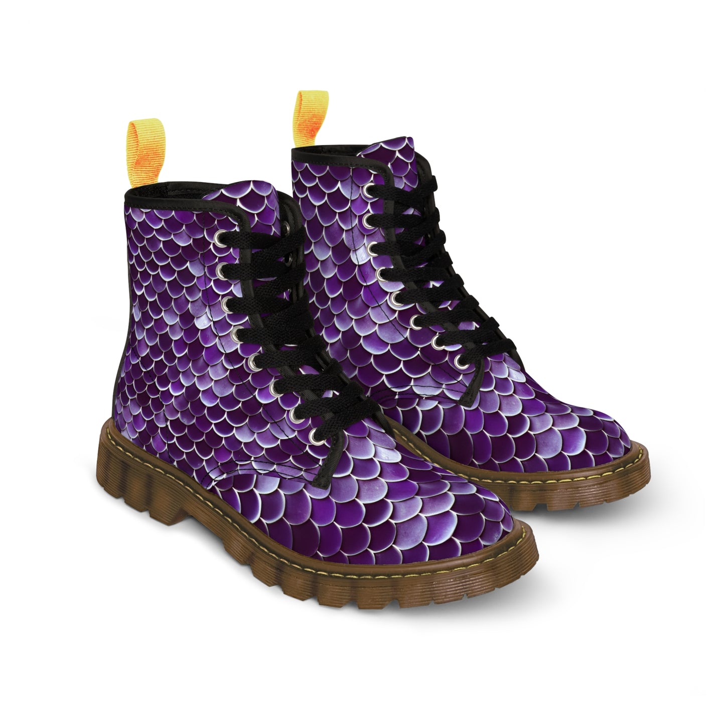 Magical Purple Mermaid Scales Women's Canvas Boots - Stylish beachwear, Mystical Design, Ocean-Inspired Footwear, Woman, Girl, Gift