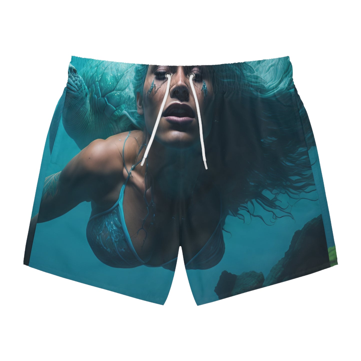 Men's Merman Swim Trunks, Mermaid Swimming Graphic, Inspired by the Little Mermaid & King Triton, Bold, Stylish Beach/Pool Swimwear Shorts