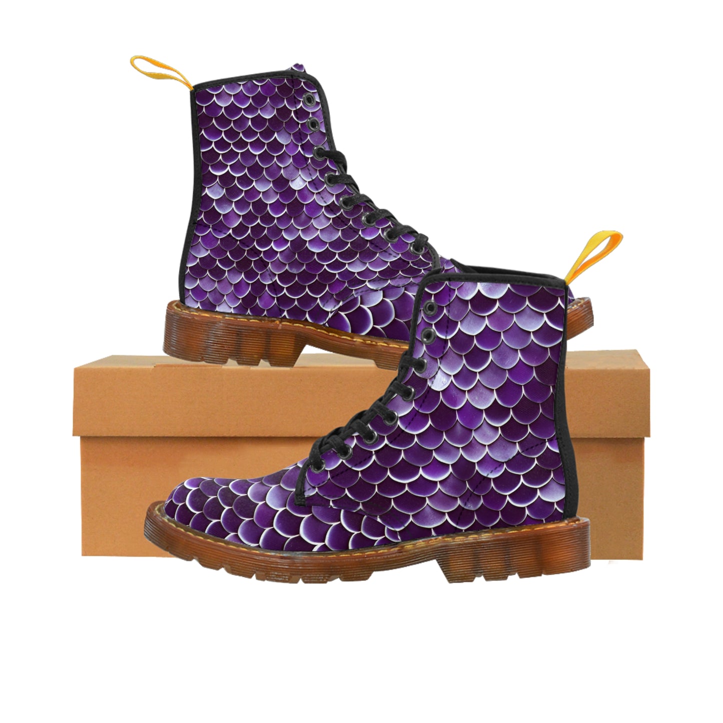 Magical Purple Mermaid Scales Women's Canvas Boots - Stylish beachwear, Mystical Design, Ocean-Inspired Footwear, Woman, Girl, Gift