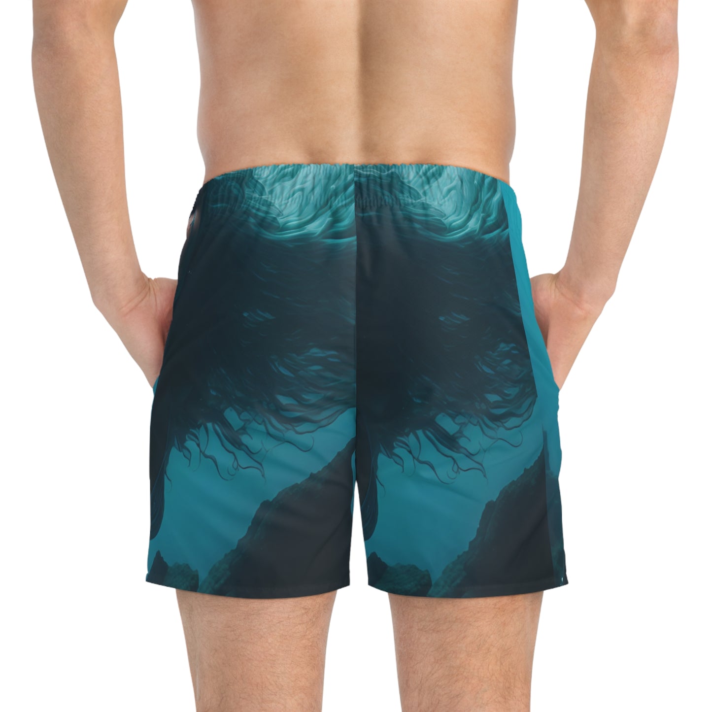 Men's Merman Swim Trunks, Mermaid Swimming Graphic, Inspired by the Little Mermaid & King Triton, Bold, Stylish Beach/Pool Swimwear Shorts
