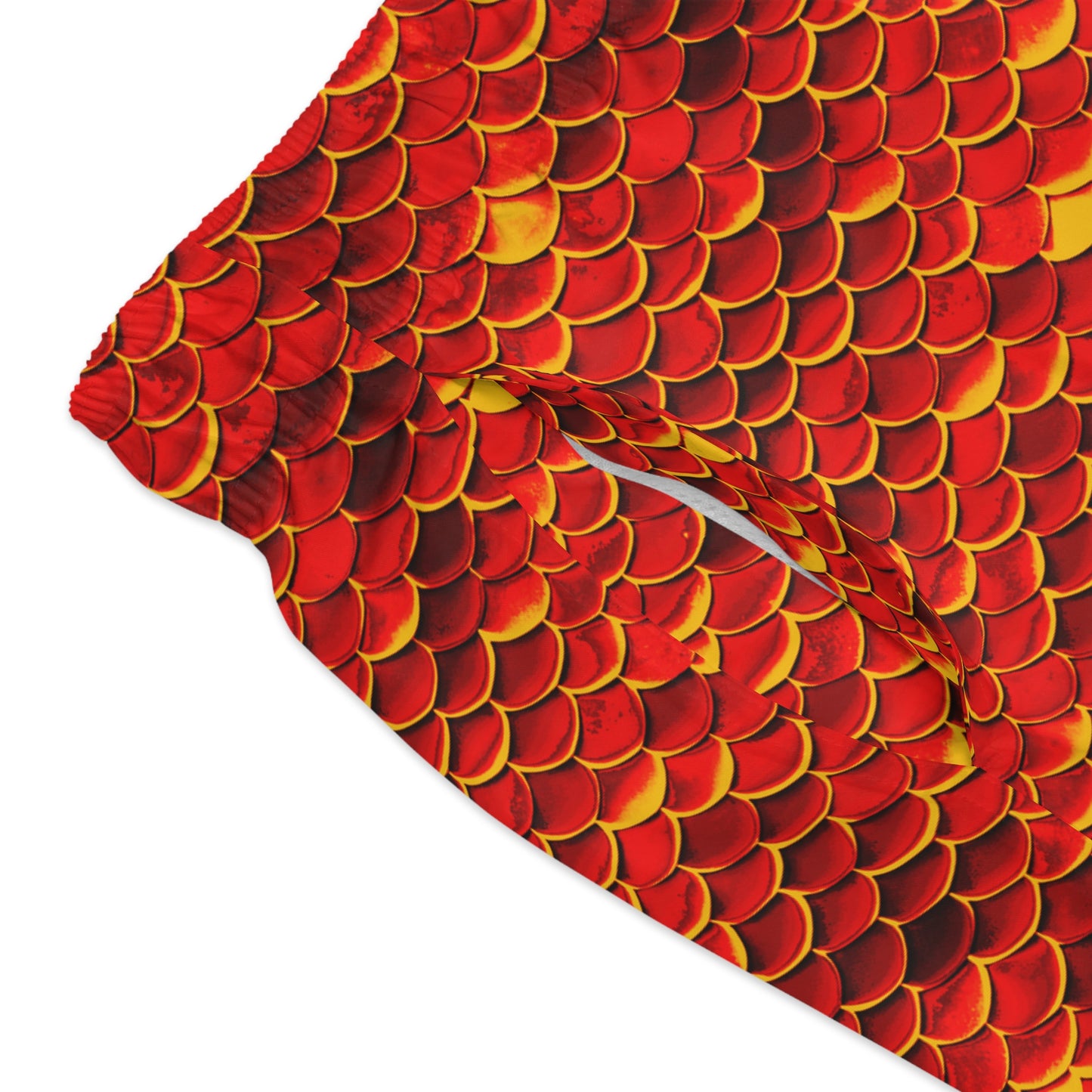 Men's Merman Swim Trunks, Red Fish Scale, Tribute to the Little Mermaid & King Triton's Kingdom, Stylish Beach/Pool, Ocean Swimwear, Shorts