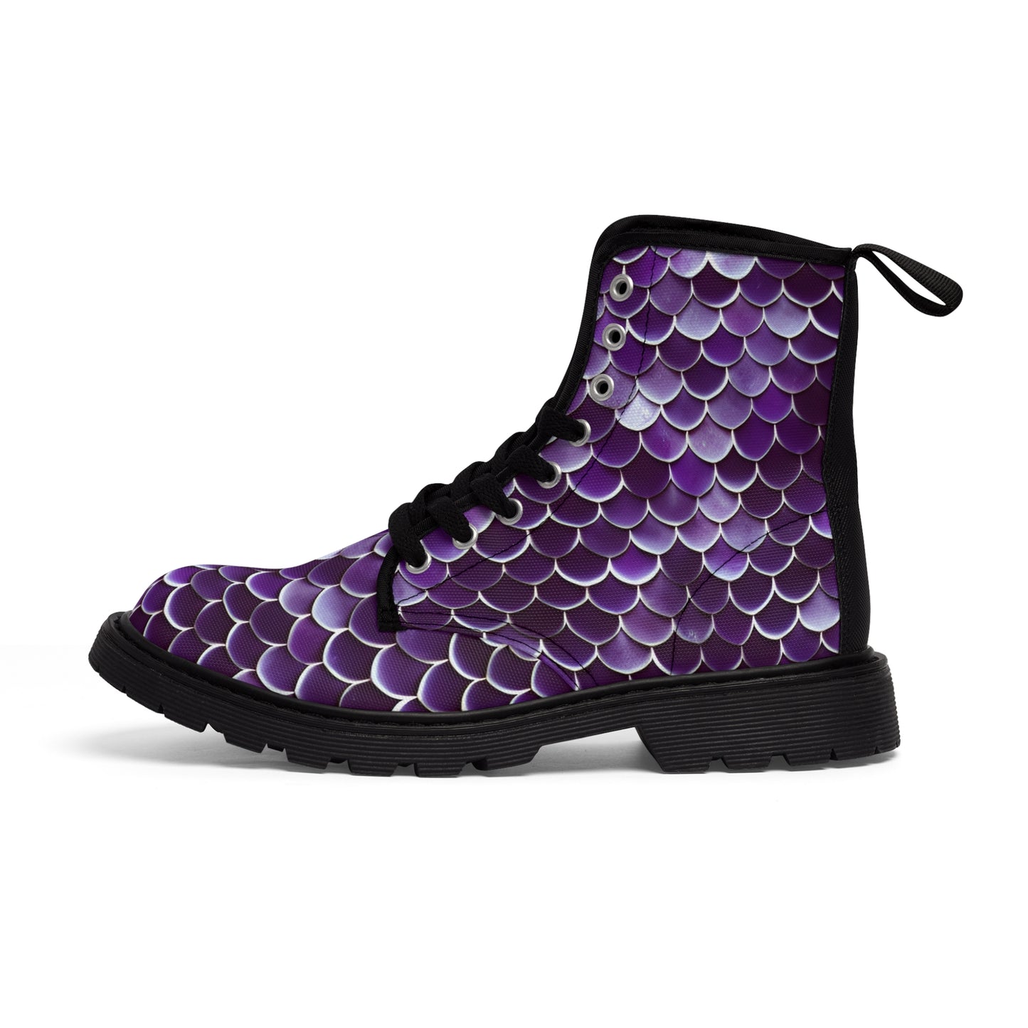Magical Purple Mermaid Scales Women's Canvas Boots - Stylish beachwear, Mystical Design, Ocean-Inspired Footwear, Woman, Girl, Gift