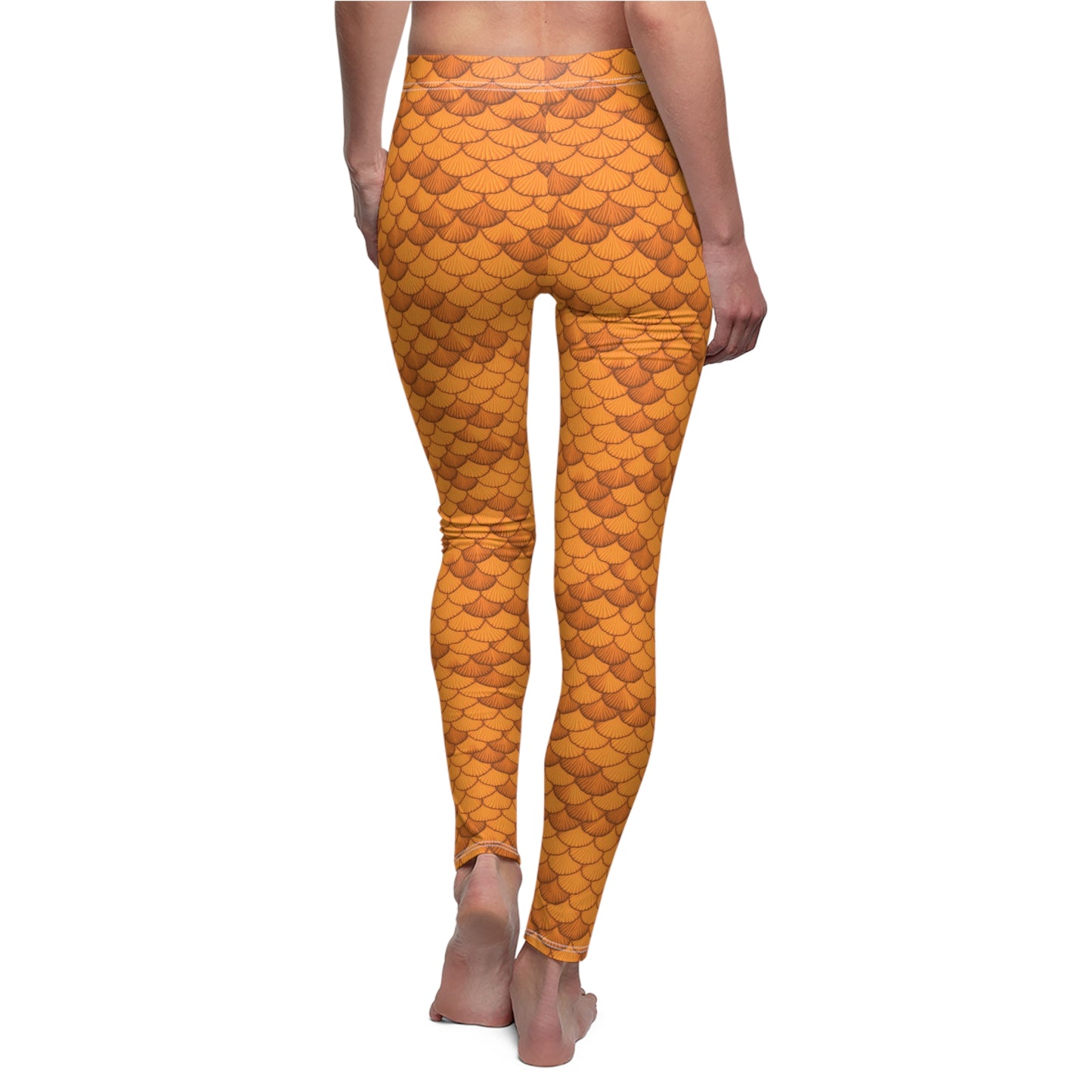 Orange Seashell Mermaid Scale Leggings, Comfortable Ariel Inspired, Skinny Fit Yoga Pants, Perfect for Ocean Lovers and Mermaid Enthusiasts