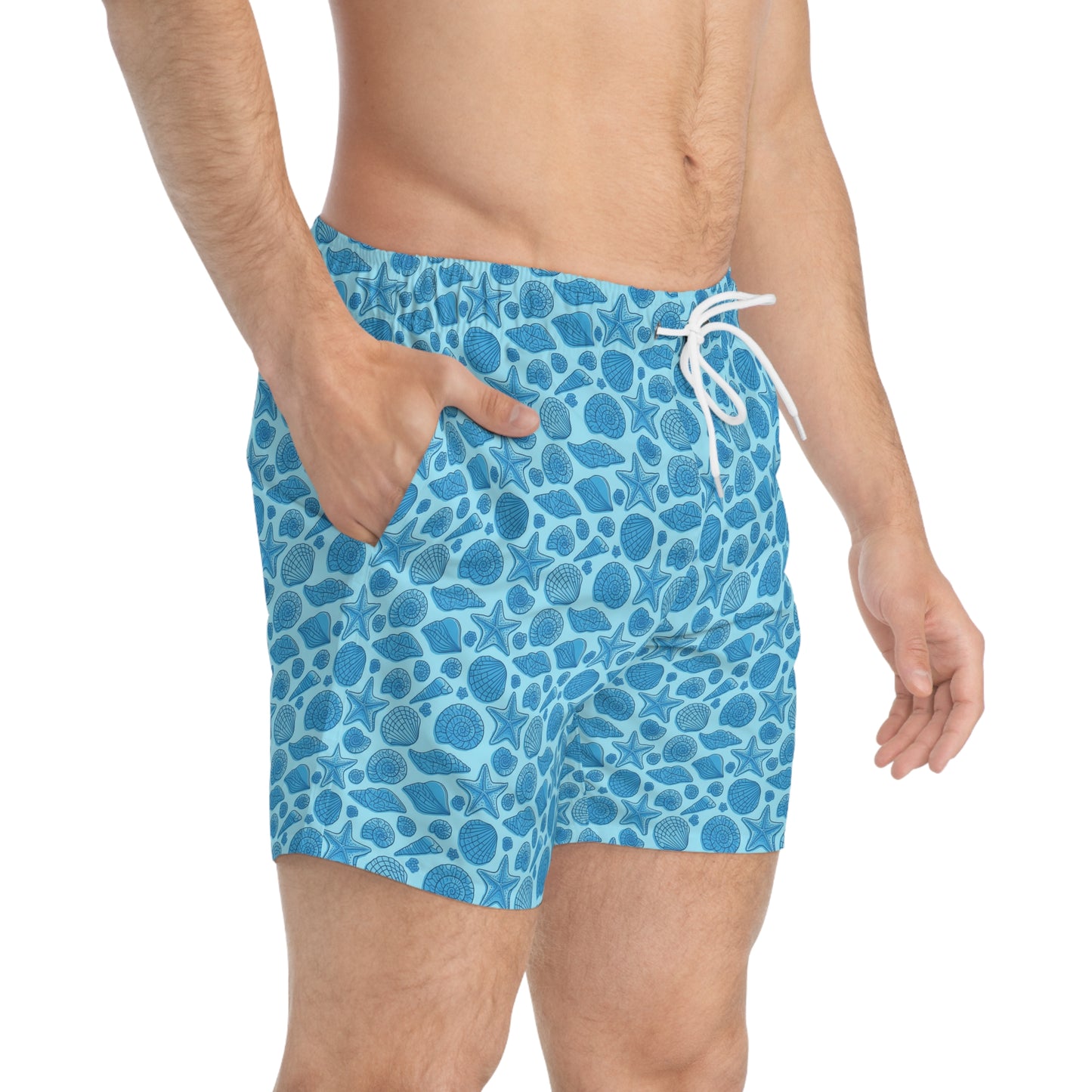Mens Merman Swim Trunks, Starfish and Seashell Splendor, Inspired by Ariel and King Triton, Embrace the Little Mermaids Charm, Swimwear