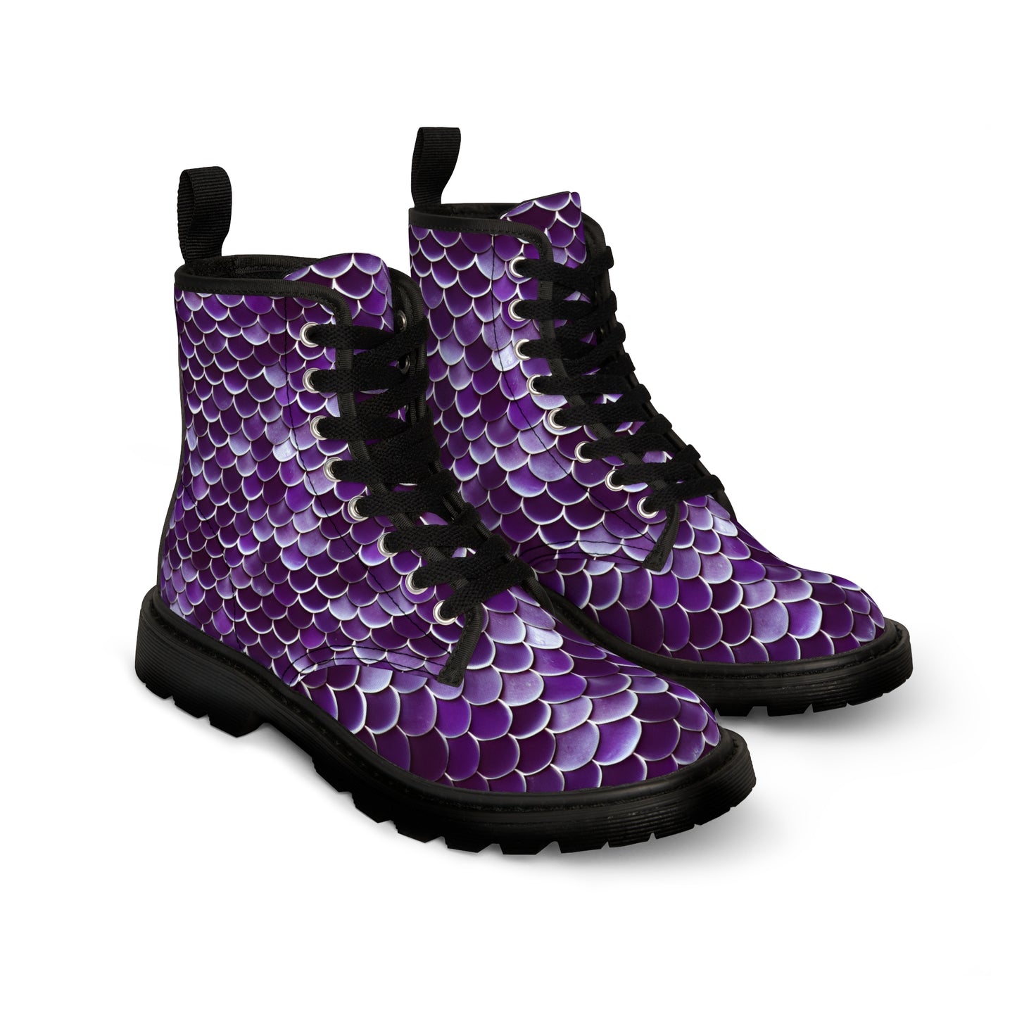 Magical Purple Mermaid Scales Women's Canvas Boots - Stylish beachwear, Mystical Design, Ocean-Inspired Footwear, Woman, Girl, Gift