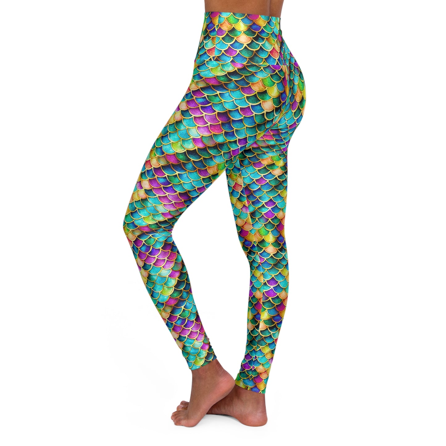 Yoga Pants Radiant Mermaid Magic Ariel-Inspired Rainbow Fish Scales Leggings Colorful & Trendy! High Waist Leggings, Great for Gym or Scuba