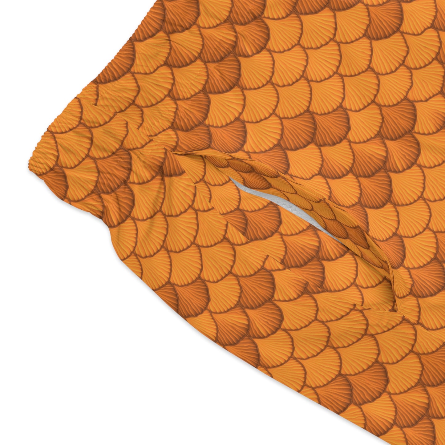 Men's Merman Swim Trunks, Orange Seashell Fish Scale Design, Little Mermaid & King Triton Inspired, Beach/Pool Swimwear, Shorts Fashion