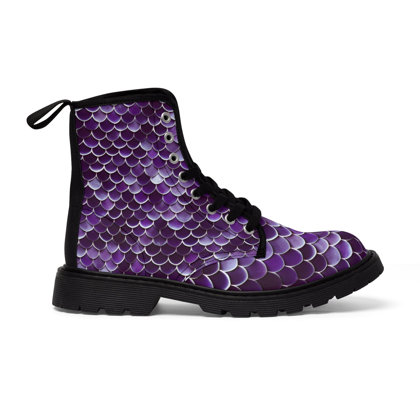 Magical Purple Mermaid Scales Women's Canvas Boots - Stylish beachwear, Mystical Design, Ocean-Inspired Footwear, Woman, Girl, Gift