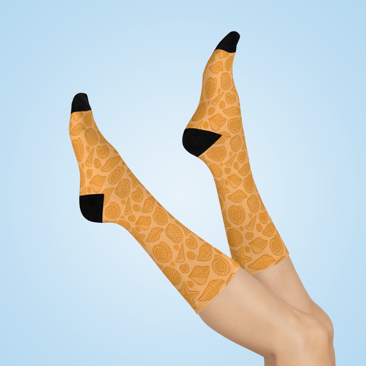 Trendy Orange Starfish Cushioned Crew Socks Mermaid Inspired Design Little Mermaid Ariel Vibes Stylish and Comfortable Man Woman Soft Comfy