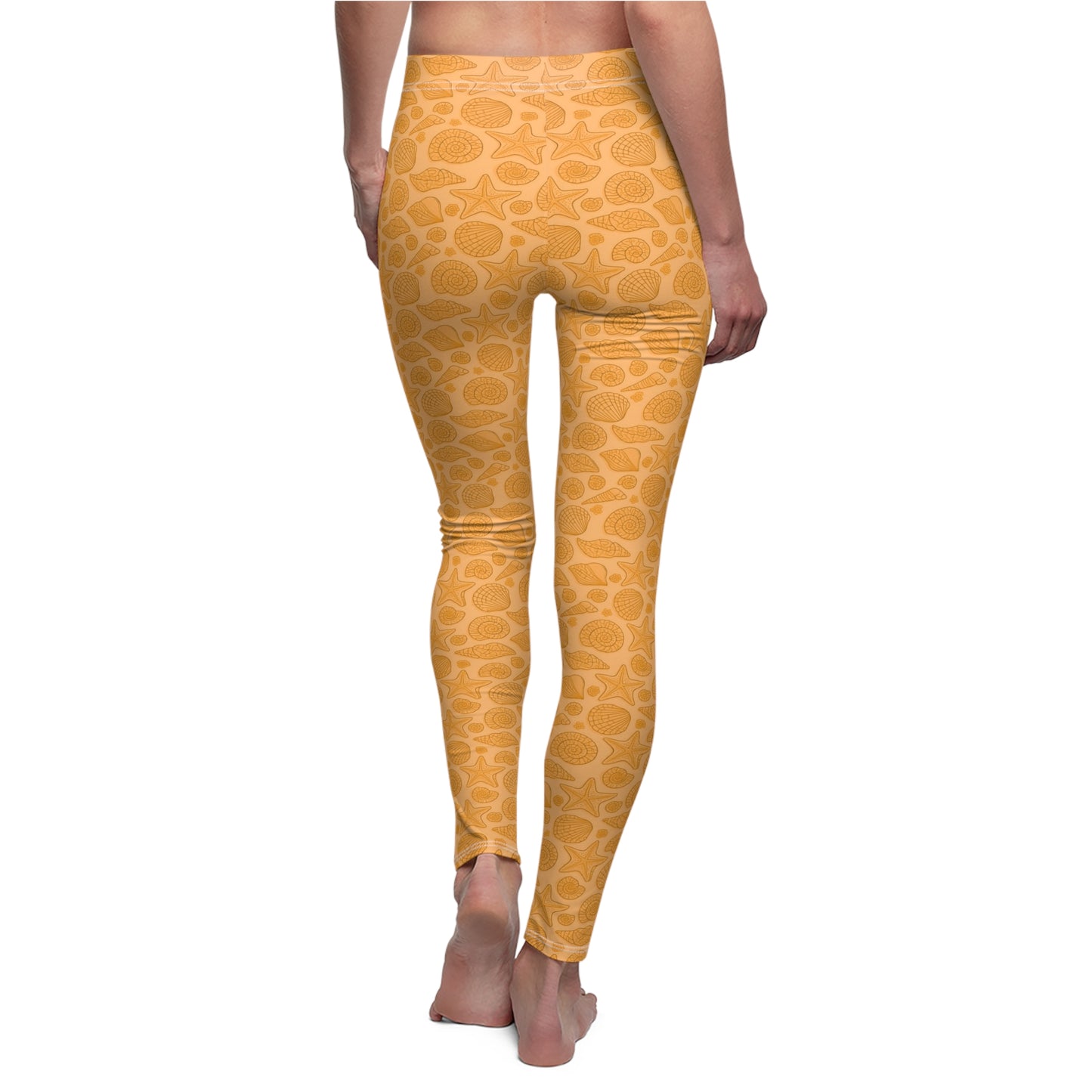 Orange Starfish & Seashells Leggings, Comfortable Ariel Inspired, Skinny Fit Yoga Pants, Ideal Gift for Ocean Lovers and Mermaid Enthusiasts