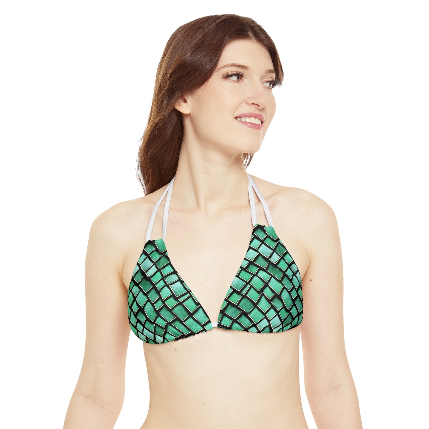 Green Dragon Scales Strappy Bikini Set, Ocean Inspired Mermaid Design, Hit the Beach or Pool in Trendy Style, Gift Woman Girl Mom Beachwear