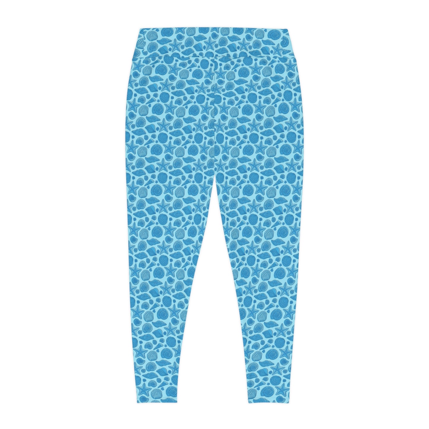 Plus Size Leggings - Mermaid Starfish Seashell Design - 4-Way Stretch, High-Rise Waistband, UPF 50+