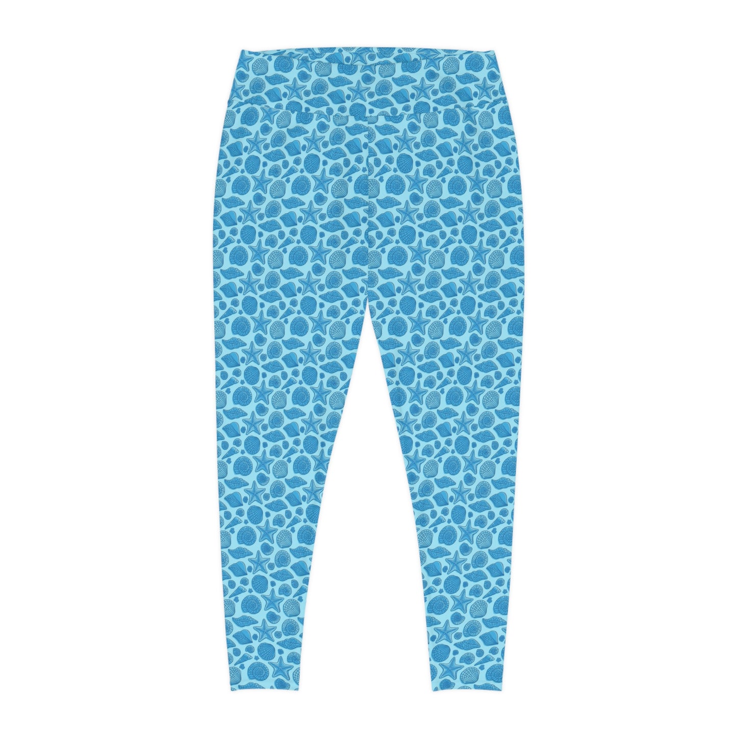 Plus Size Leggings - Mermaid Starfish Seashell Design - 4-Way Stretch, High-Rise Waistband, UPF 50+