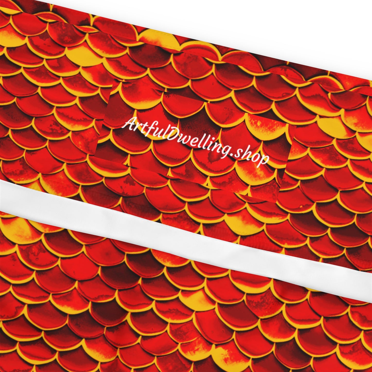 Red Mermaid Scales Plus Size Leggings - Ocean Inspired, Magical Mystical - 4-Way Stretch, High-Rise Waistband, Yoga Pants, Womans Rash Guard