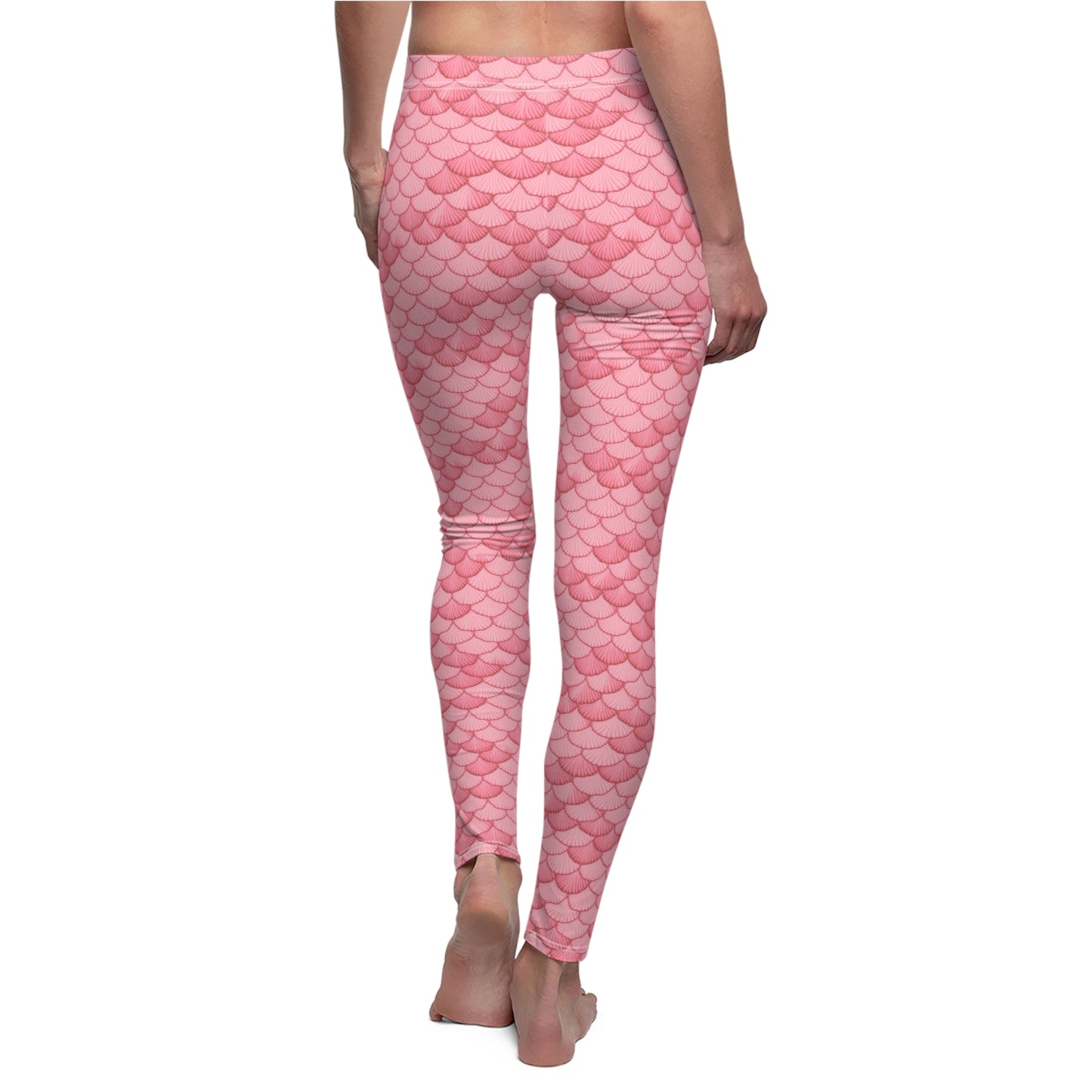 Pink Seashell Mermaid Scale Leggings, Comfortable Ariel Inspired, Skinny Fit Yoga Pants, Perfect for Ocean Lovers and Mermaid Enthusiasts