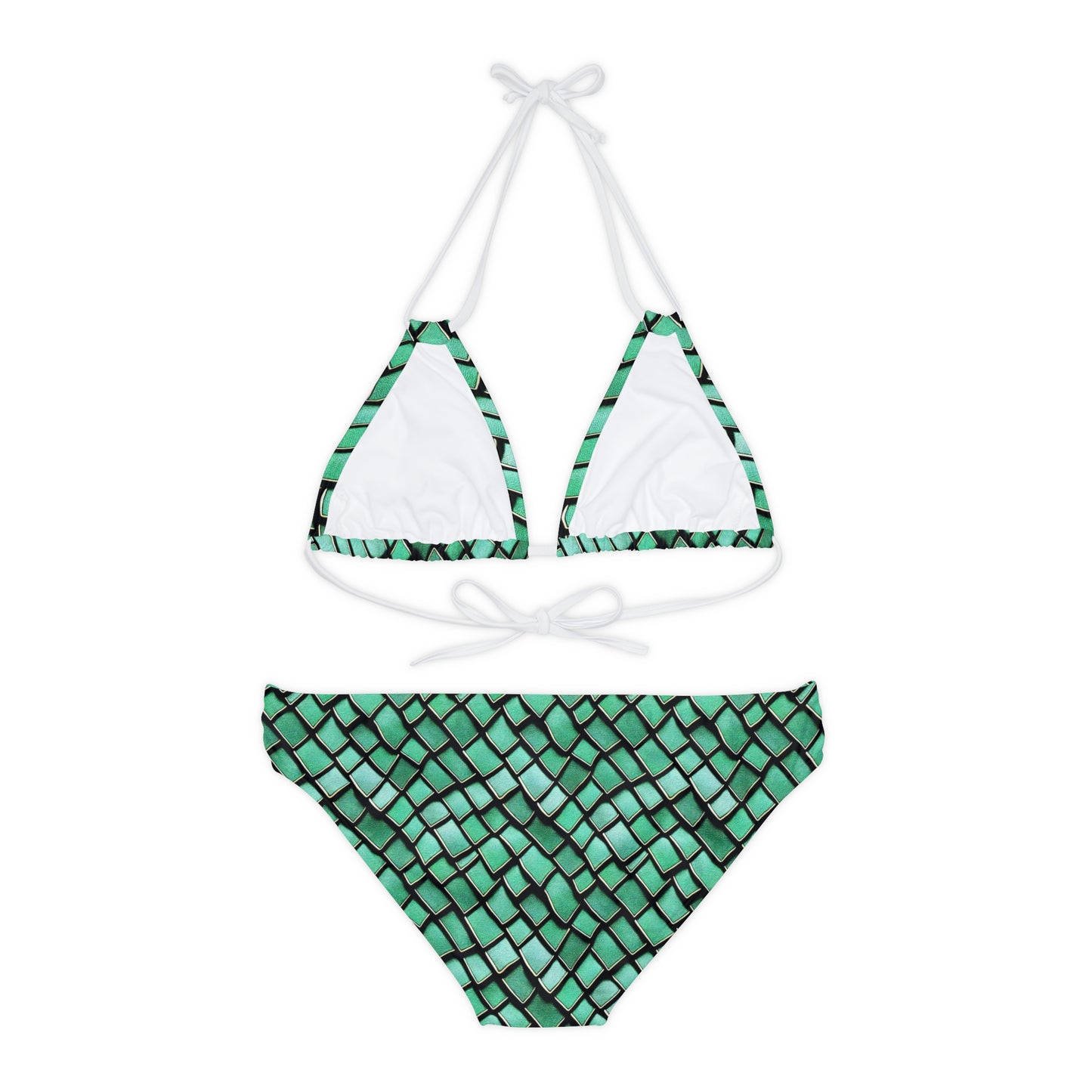 Green Dragon Scales Strappy Bikini Set, Ocean Inspired Mermaid Design, Hit the Beach or Pool in Trendy Style, Gift Woman Girl Mom Beachwear
