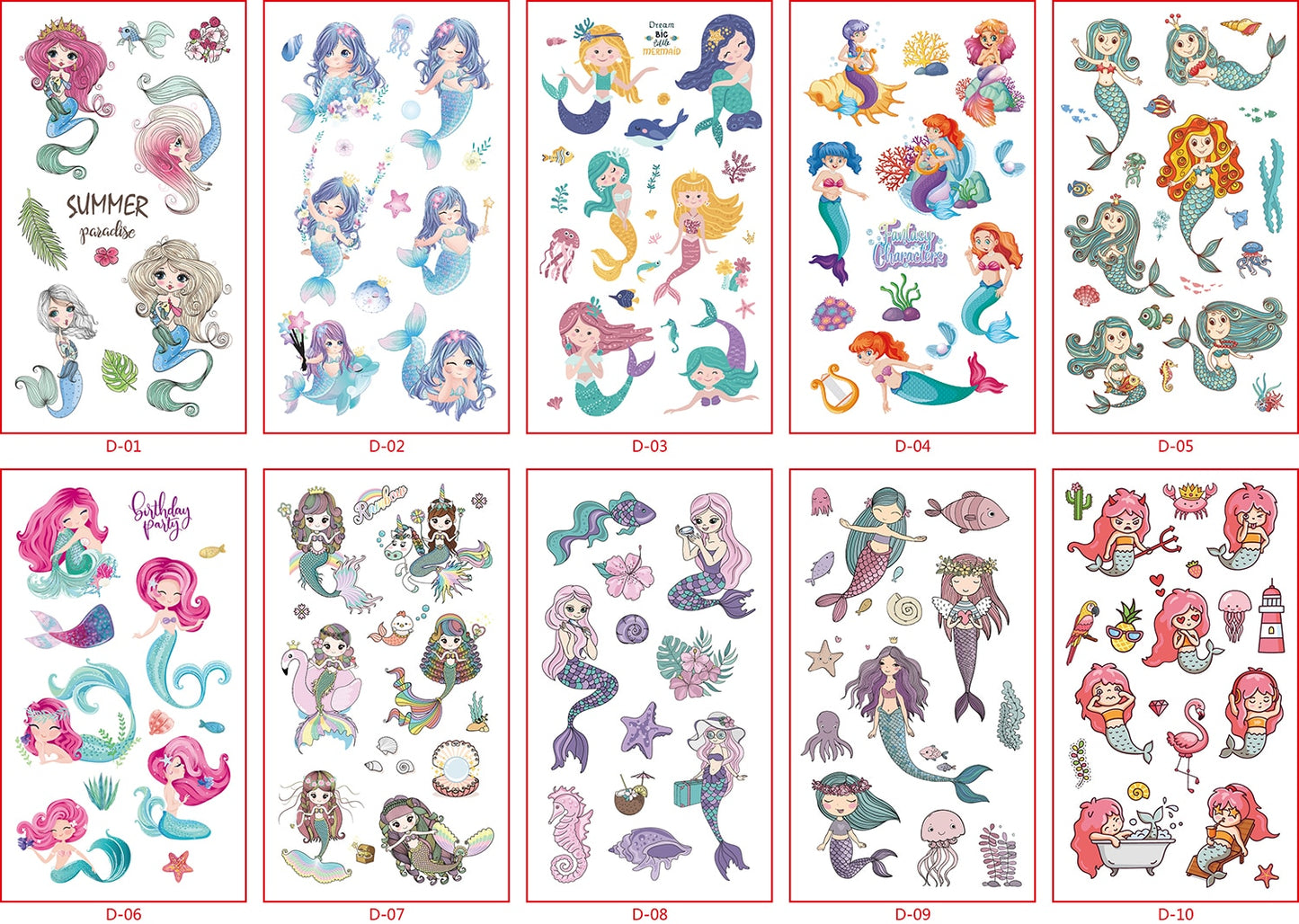 10 Pages/Set Children Cartoon Mermaid or Pirates Temporary Tattoo Stickers Show Gift Idea Body Tattoos Mermaid Party