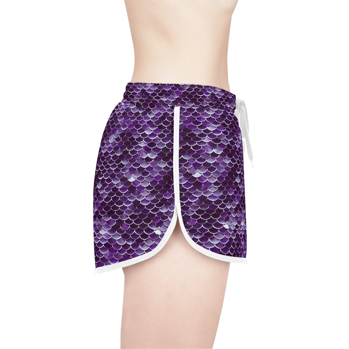 Fantasy Purple Mermaid Scales Women's Relaxed Shorts Ocean Inspired Design, Beach, Pool, Gym, Workout Wear, Athleticwear, Beachwear