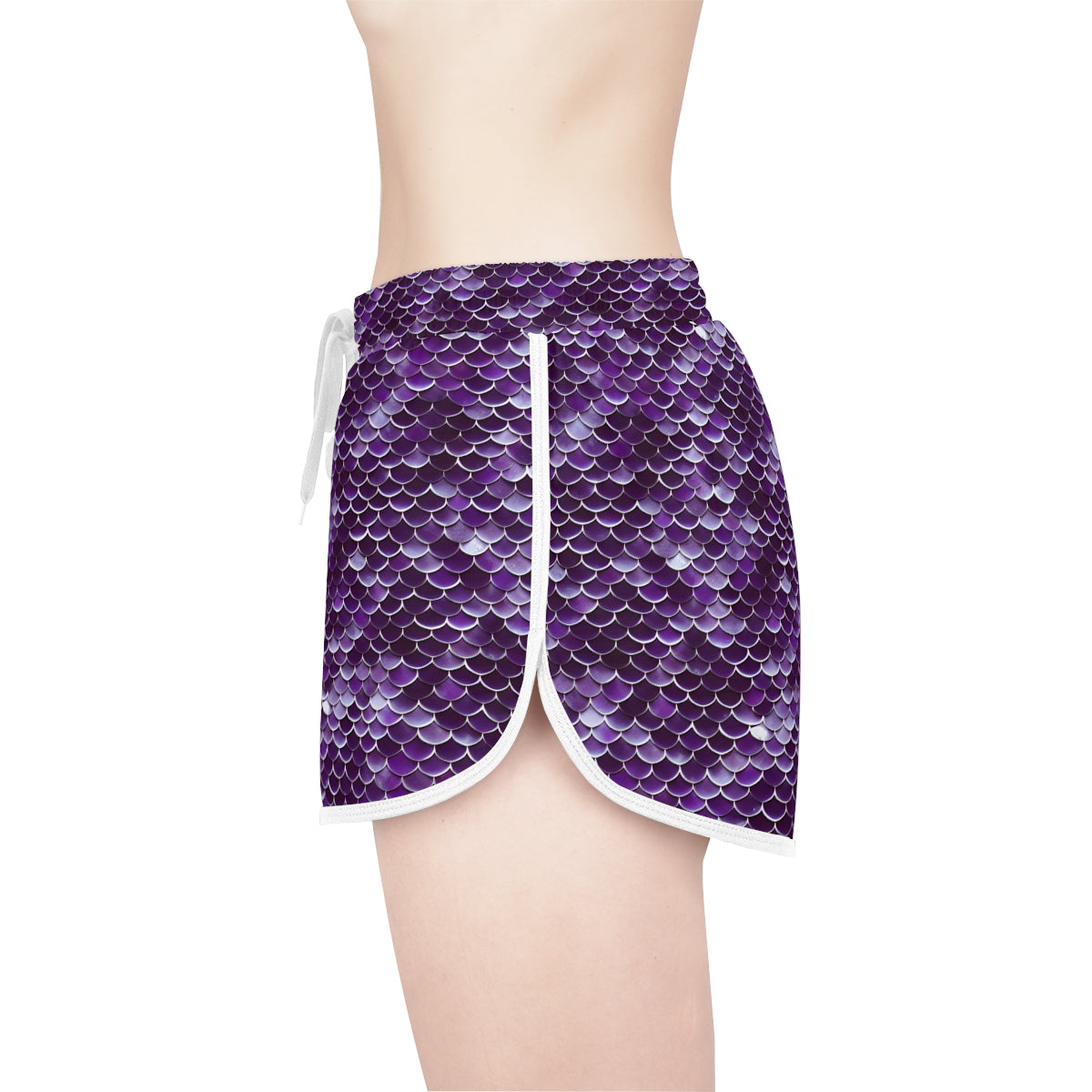 Fantasy Purple Mermaid Scales Women's Relaxed Shorts Ocean Inspired Design, Beach, Pool, Gym, Workout Wear, Athleticwear, Beachwear