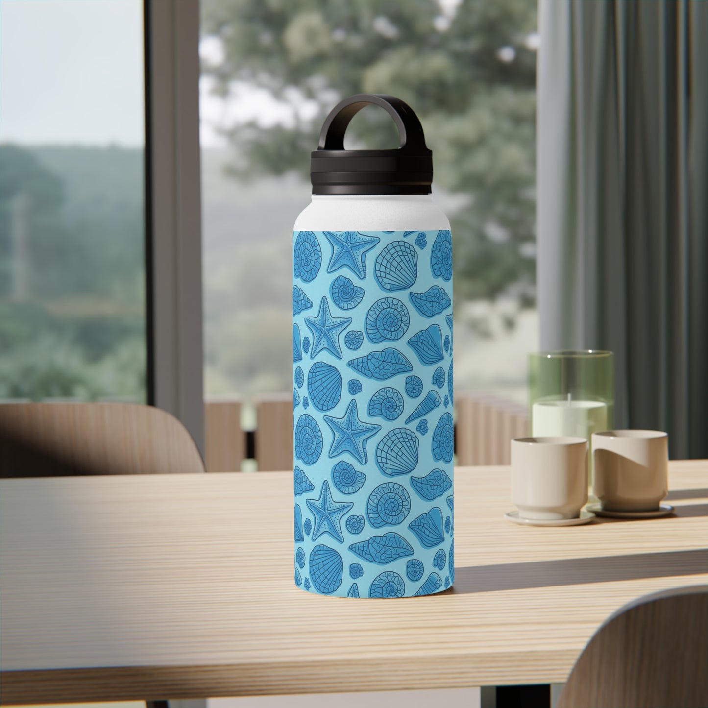 Dive into Enchantment with Blue Mermaid Starfish Seashell Stainless Steel Reusable Water Bottle, Handle Lid, Insulated, Sustainable Living