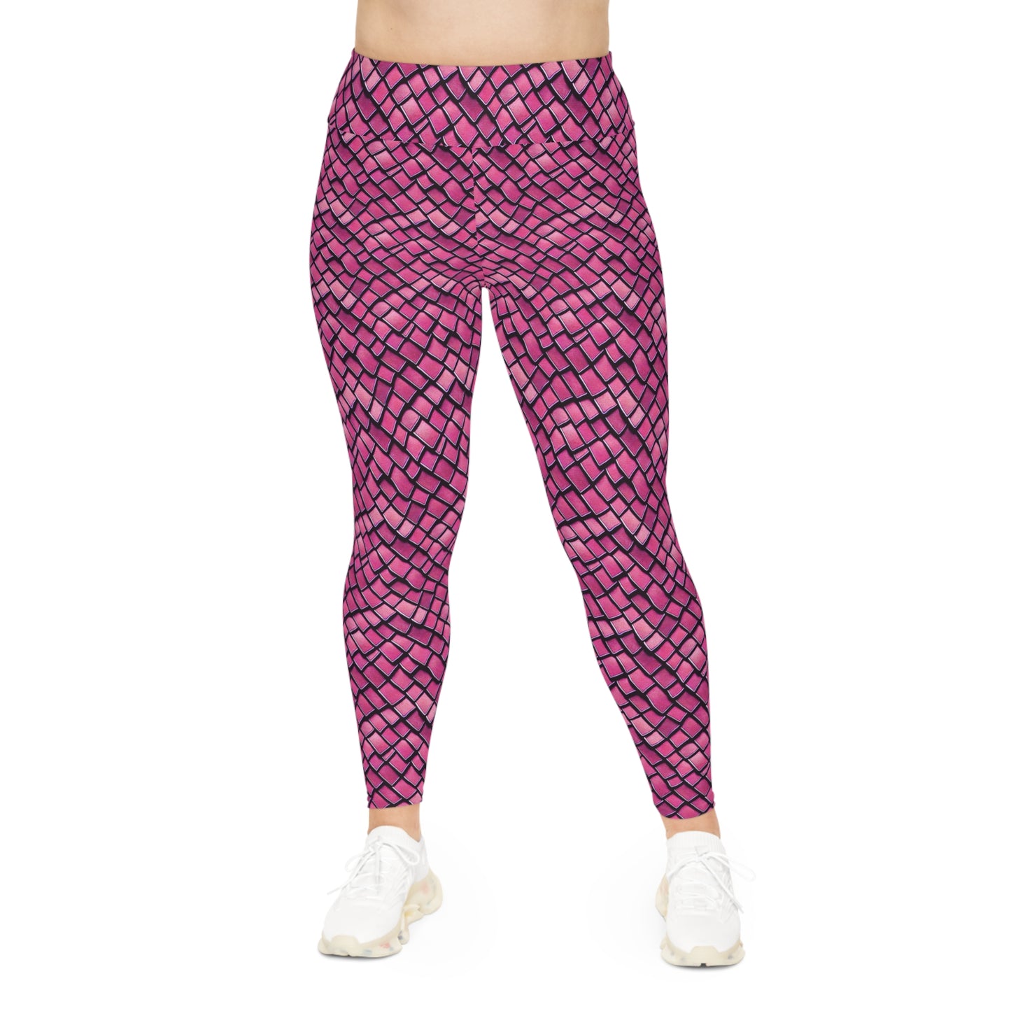 Plus Size Leggings Pink Dragon Scales Mermaid Ocean Inspired Design 4-Way Stretch, High-Rise Waistband, UPF 50+, Beach, Pool, Workout, Gym
