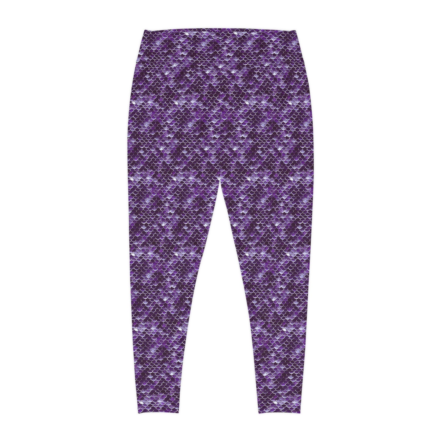 Plus Size Yoga Leggings Purple Mermaid Style Ocean Inspired Design 4-Way Stretch, High-Rise Waistband, UPF 50+, Gym, Workout, Athleticwear
