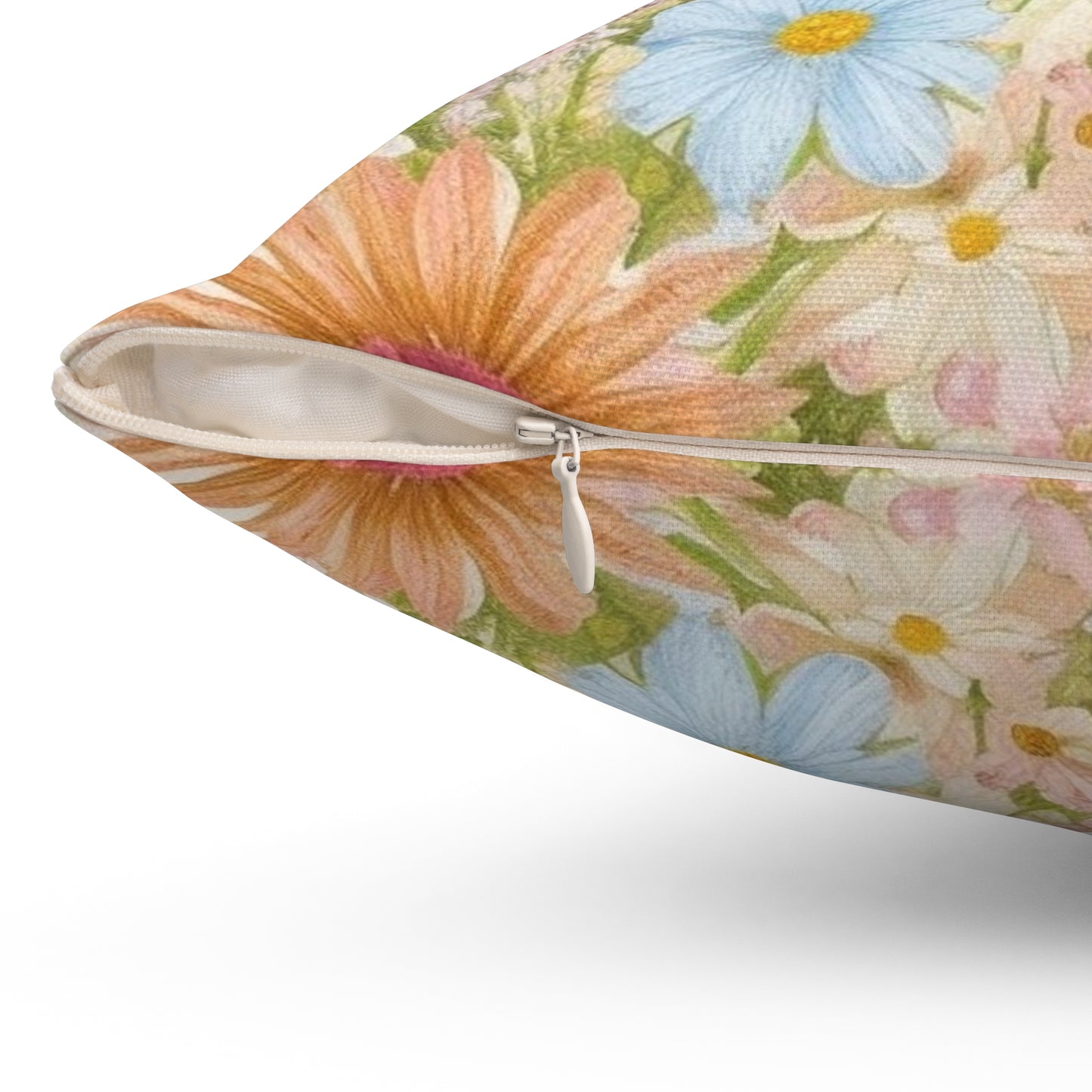 Bloom Into Spring with our Hand-Drawn Pastel Flower Scene Spun Polyester Square Pillow, Botanist, Florist, Teacher, Student