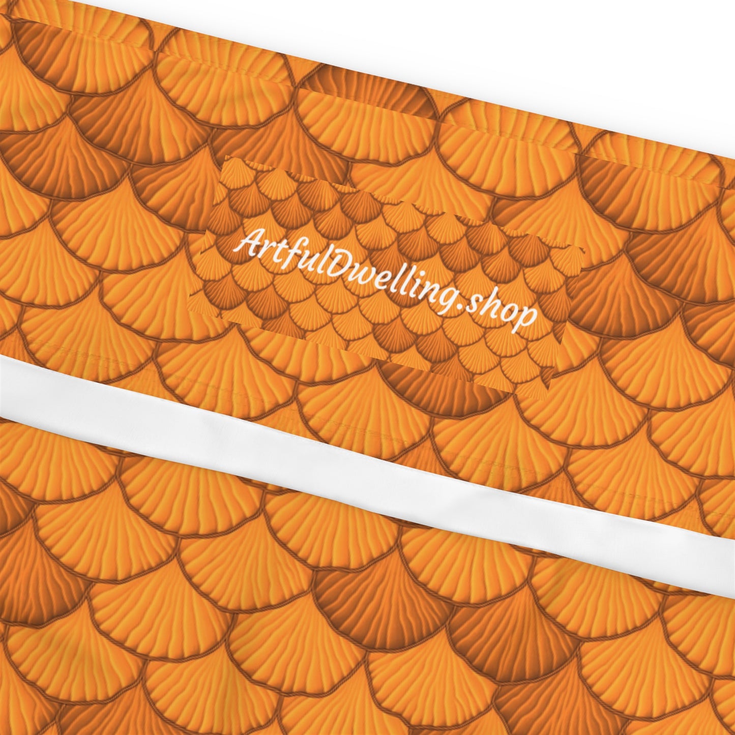 High Waisted Plus Size Leggings - Orange Seashell Mermaid Inspired - Ocean Magical Mystical Design - 4-Way Stretch, High-Rise Waistband, UPF 50+