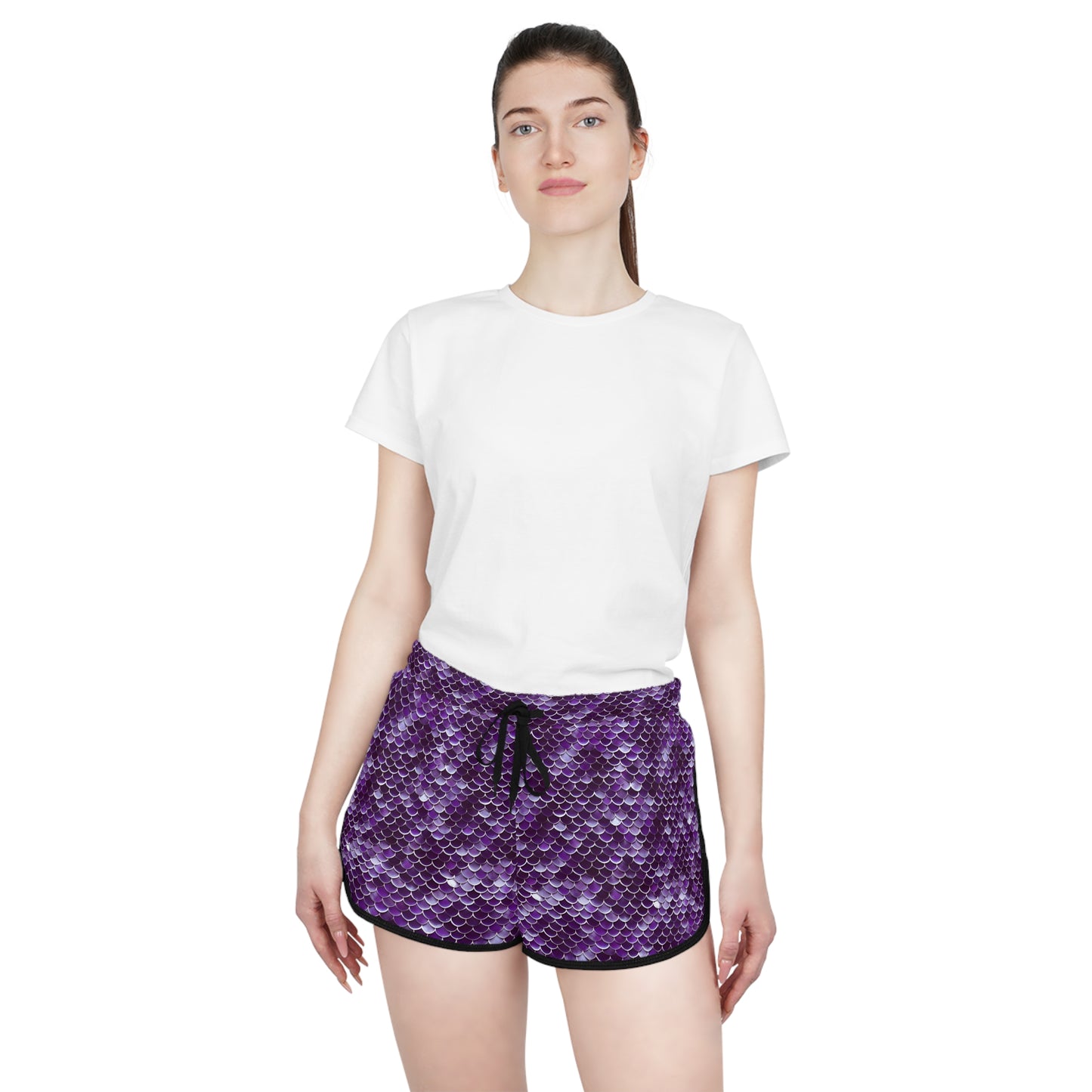 Fantasy Purple Mermaid Scales Women's Relaxed Shorts Ocean Inspired Design, Beach, Pool, Gym, Workout Wear, Athleticwear, Beachwear