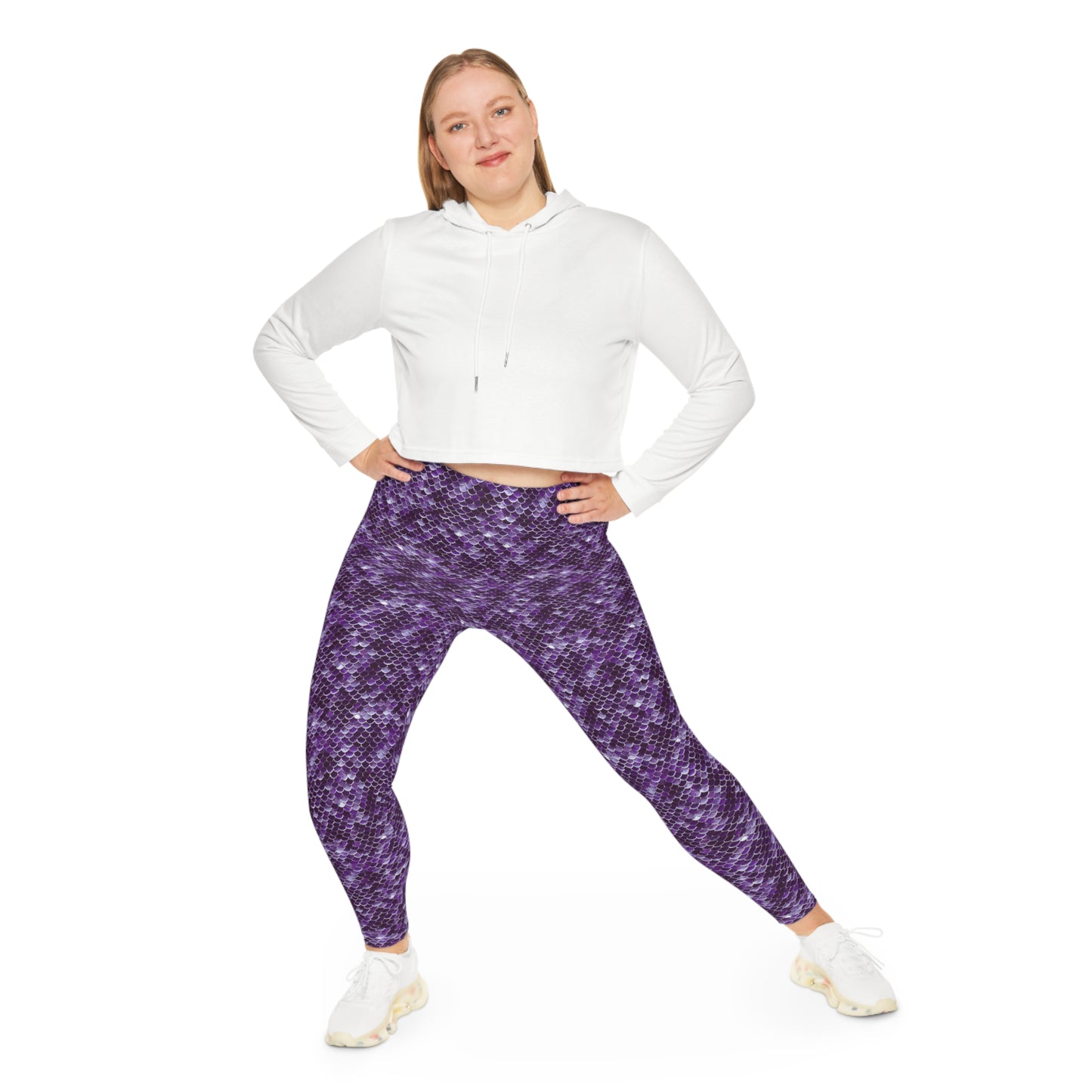 Plus Size Yoga Leggings Purple Mermaid Style Ocean Inspired Design 4-Way Stretch, High-Rise Waistband, UPF 50+, Gym, Workout, Athleticwear