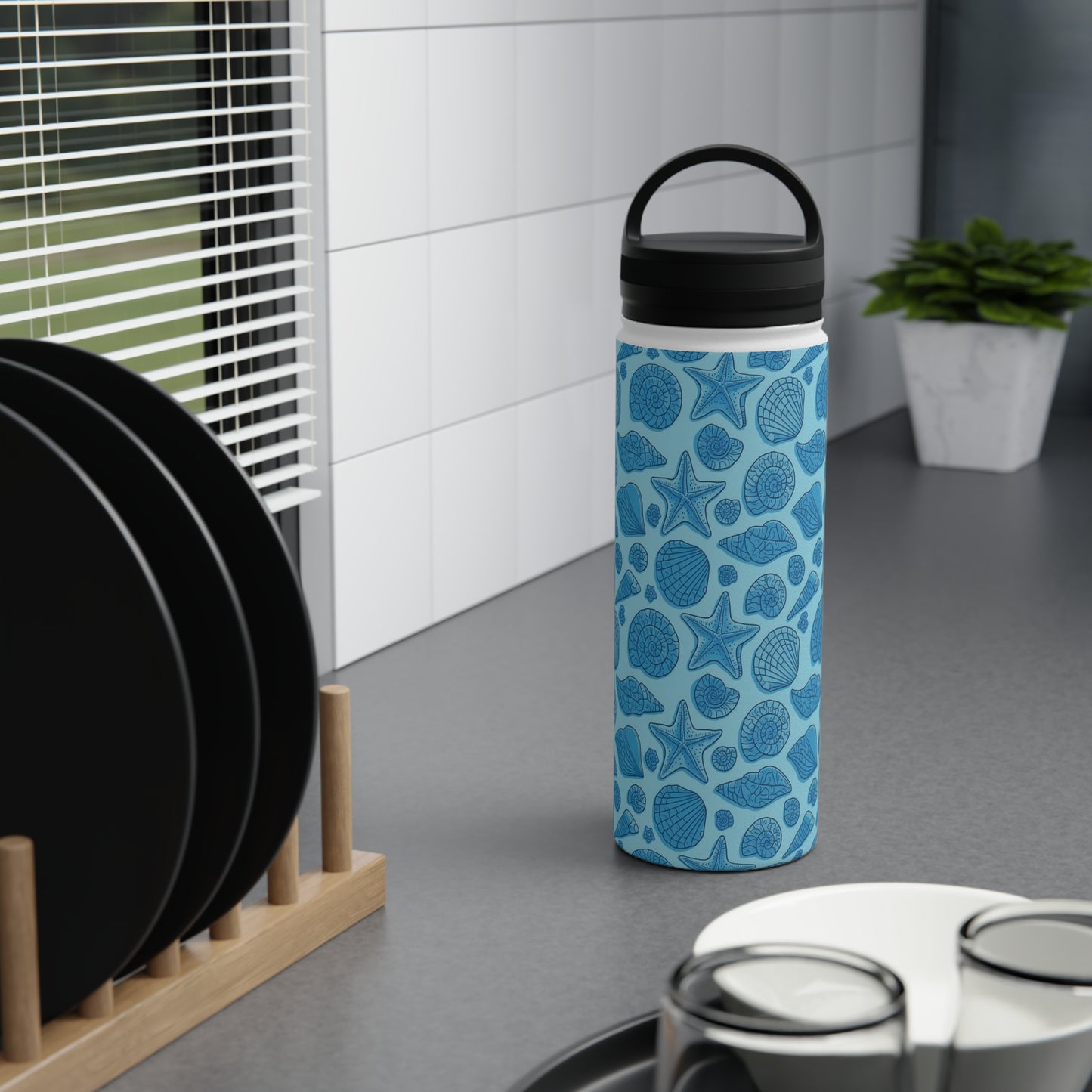 Dive into Enchantment with Blue Mermaid Starfish Seashell Stainless Steel Reusable Water Bottle, Handle Lid, Insulated, Sustainable Living