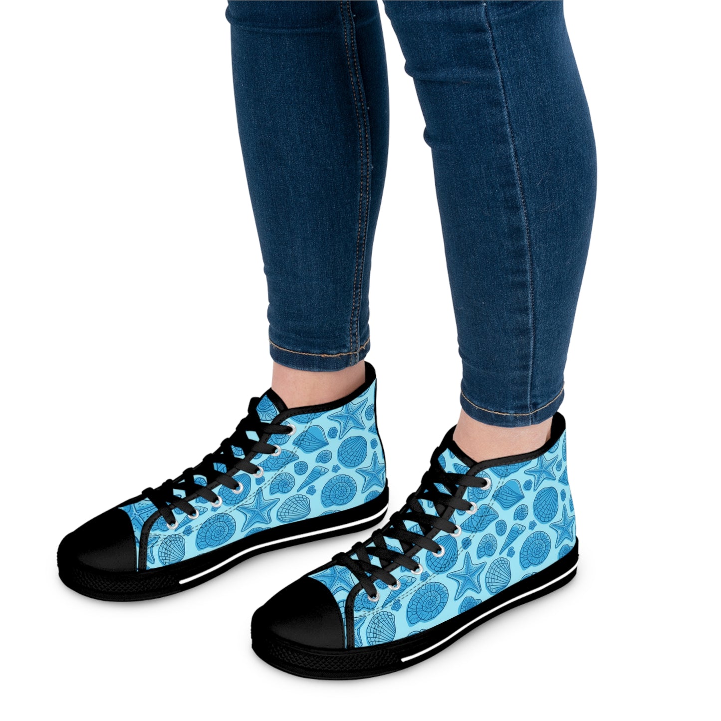 Blue Mermaid Starfish Women's High Top Sneakers. Great for any Ocean Lover! Breathable Polyester Canvas, Memory Foam Insoles"