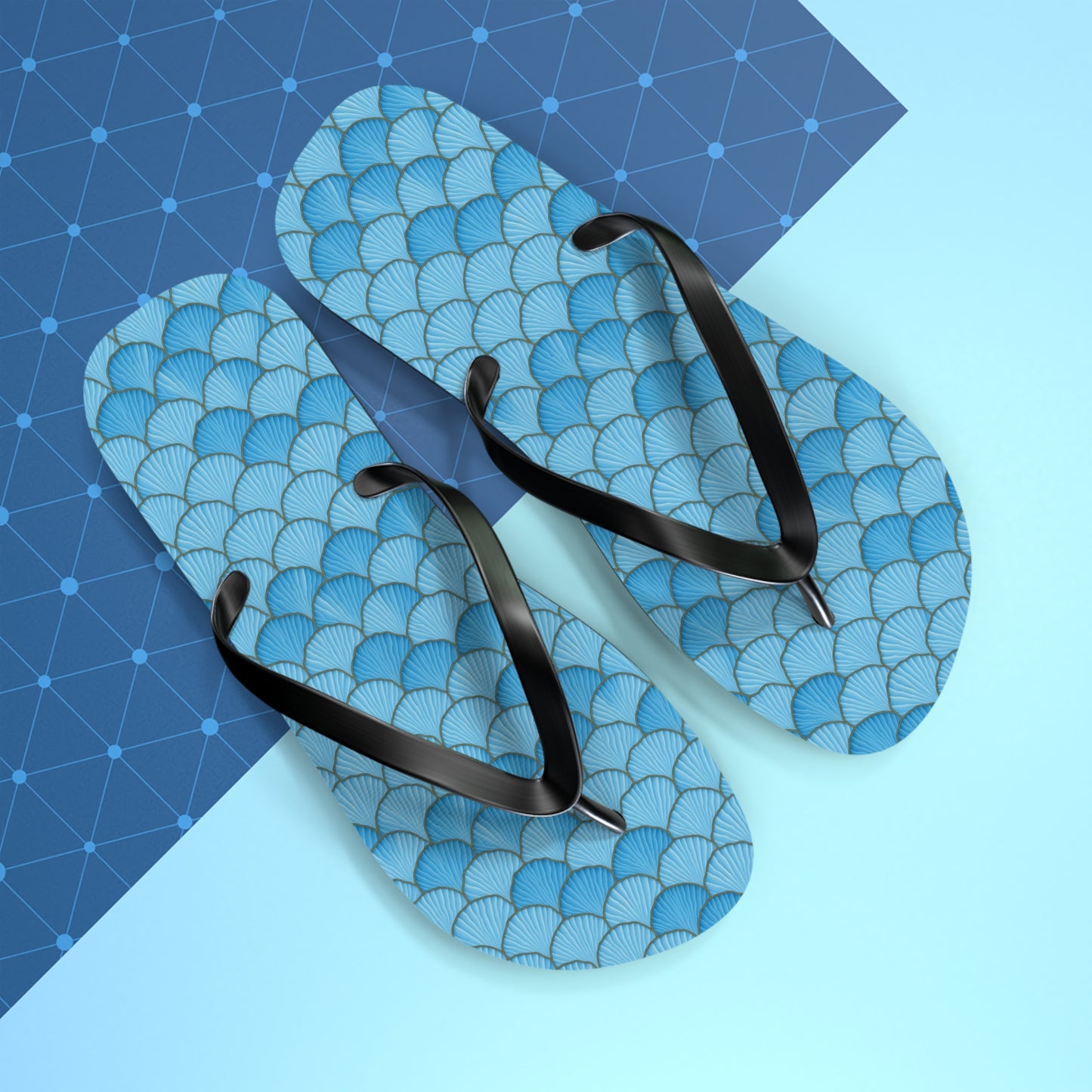 Get Your Flip Flop Game On - Stand Out with Custom Blue Seashell Mermaid Flip Flops! Beach, Home, Work School Fun