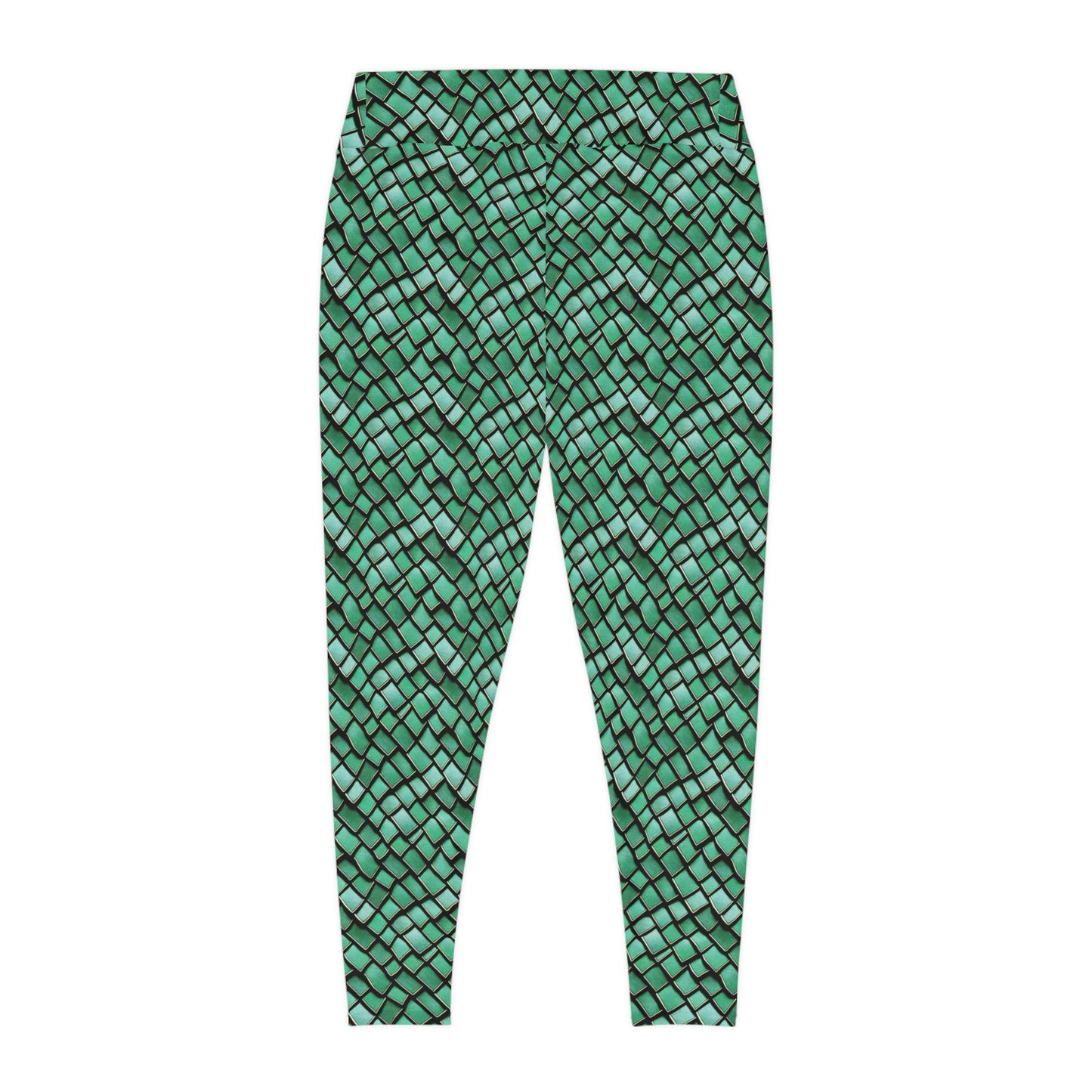 Plus Size Leggings Green Dragon Scales Mermaid Style Ocean Inspired Design - 4-Way Stretch, High-Rise Waistband, UPF 50+, Beach, Gym, Pool