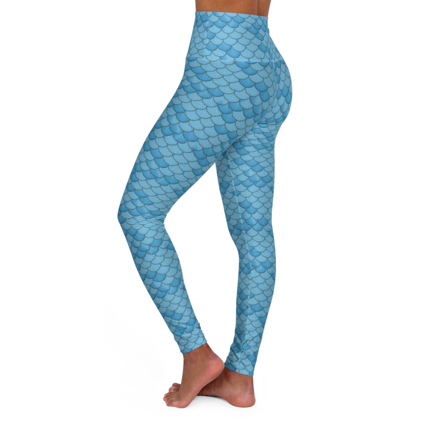 Blue Mermaid Seashell High Waisted Yoga Leggings - Stylish and Comfortable, Ocean Lover, Beach, Pool, Gym, Running, Workout