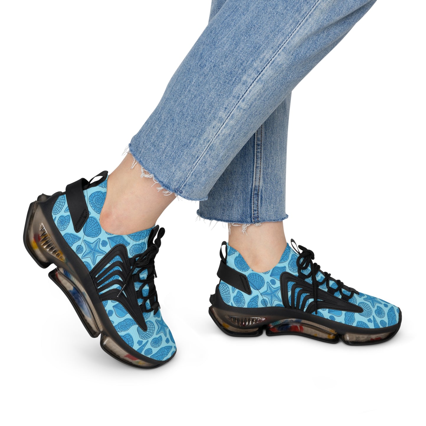 Women's Mesh Sneakers - Breathable and Comfortable Footwear with Blue Mermaid Seashell Starfish Design, Inspired by the Ocean