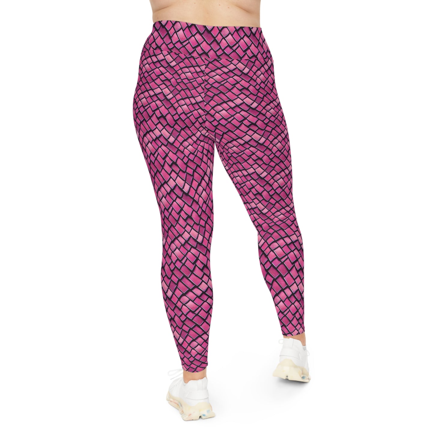 Plus Size Leggings Pink Dragon Scales Mermaid Ocean Inspired Design 4-Way Stretch, High-Rise Waistband, UPF 50+, Beach, Pool, Workout, Gym