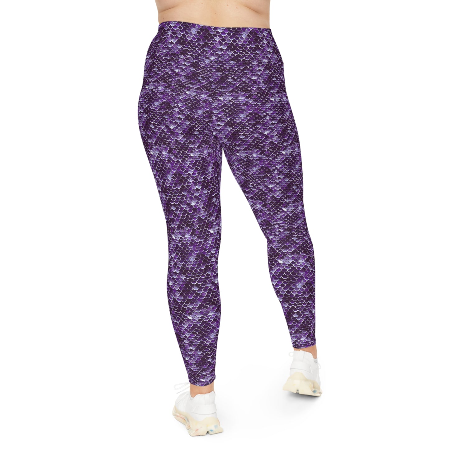 Plus Size Yoga Leggings Purple Mermaid Style Ocean Inspired Design 4-Way Stretch, High-Rise Waistband, UPF 50+, Gym, Workout, Athleticwear