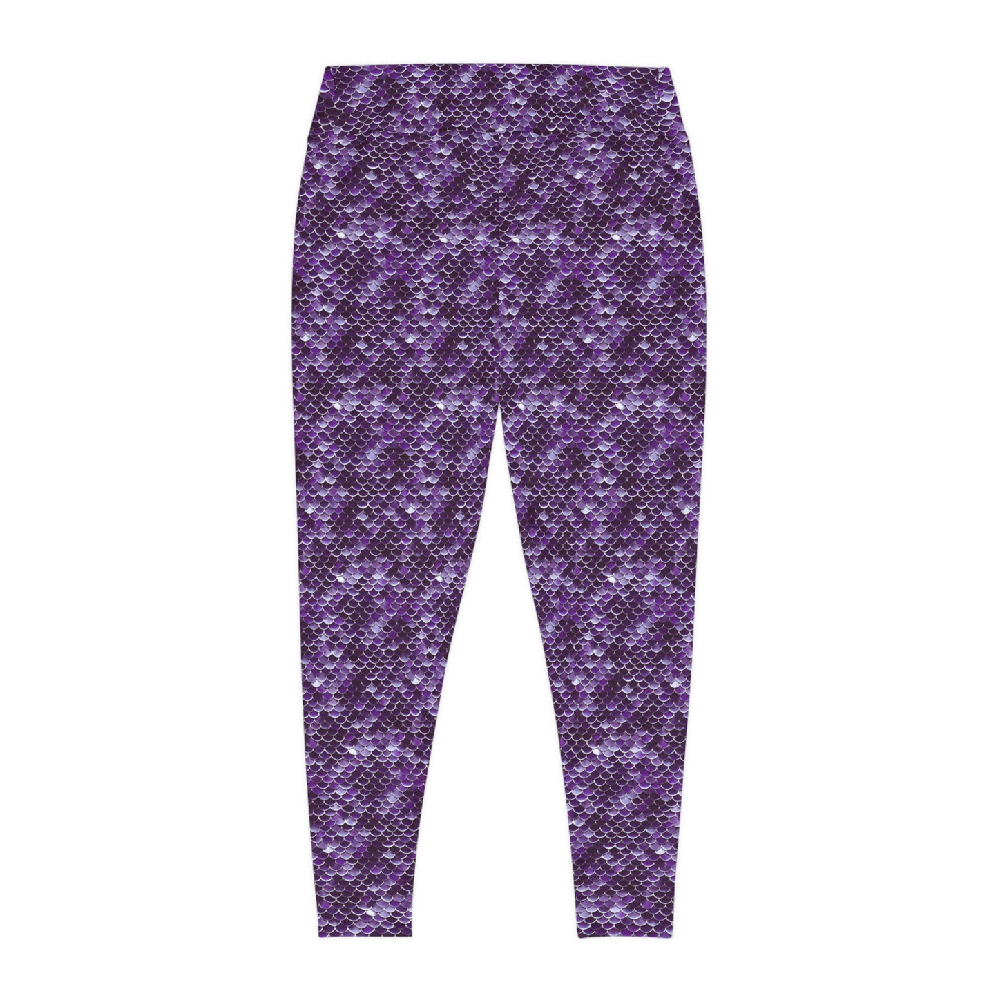 Plus Size Yoga Leggings Purple Mermaid Style Ocean Inspired Design 4-Way Stretch, High-Rise Waistband, UPF 50+, Gym, Workout, Athleticwear