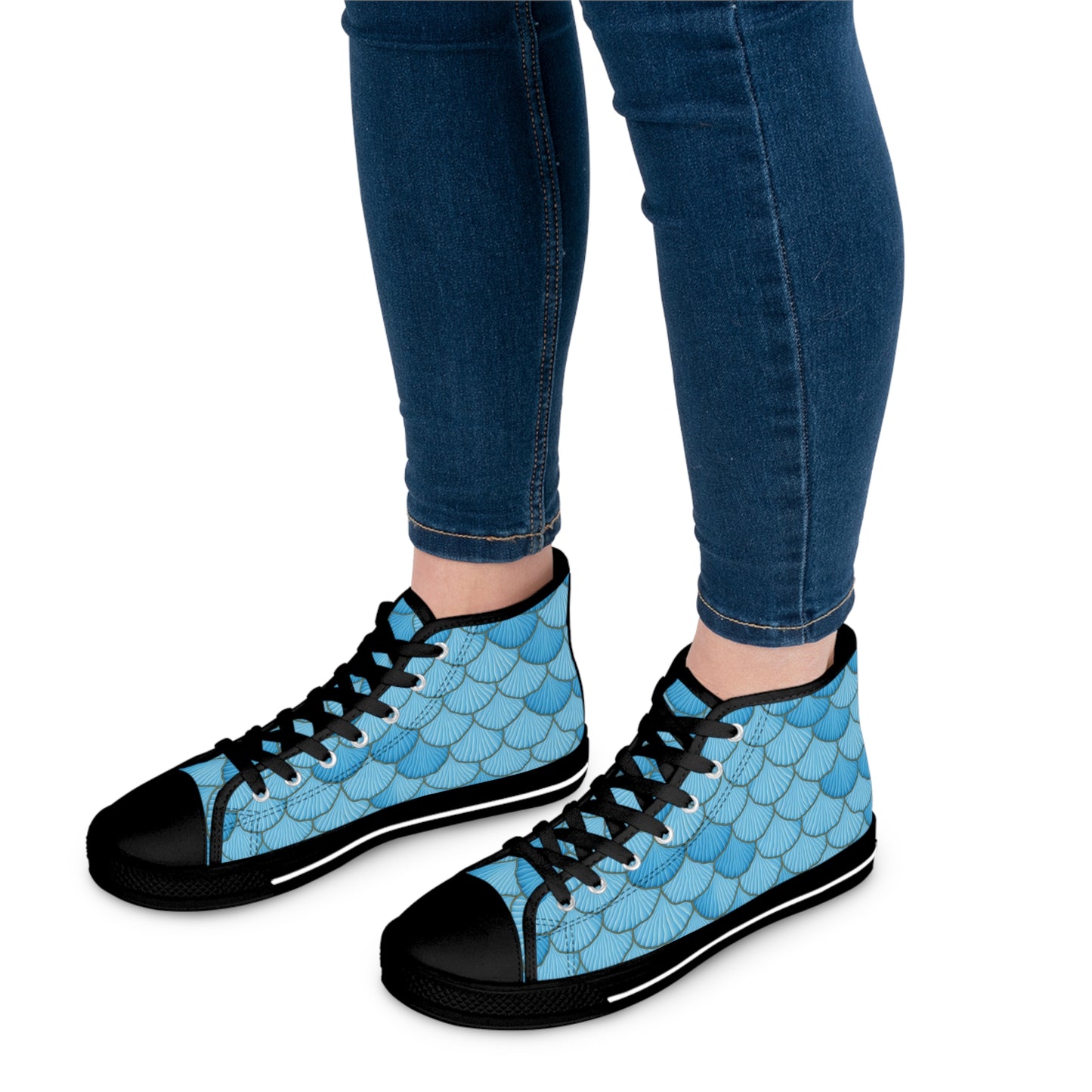 Enchanted Mermaid High Top Sneakers - Breathable Polyester Canvas, Memory Foam Insoles, Seashell Ocean Pattern